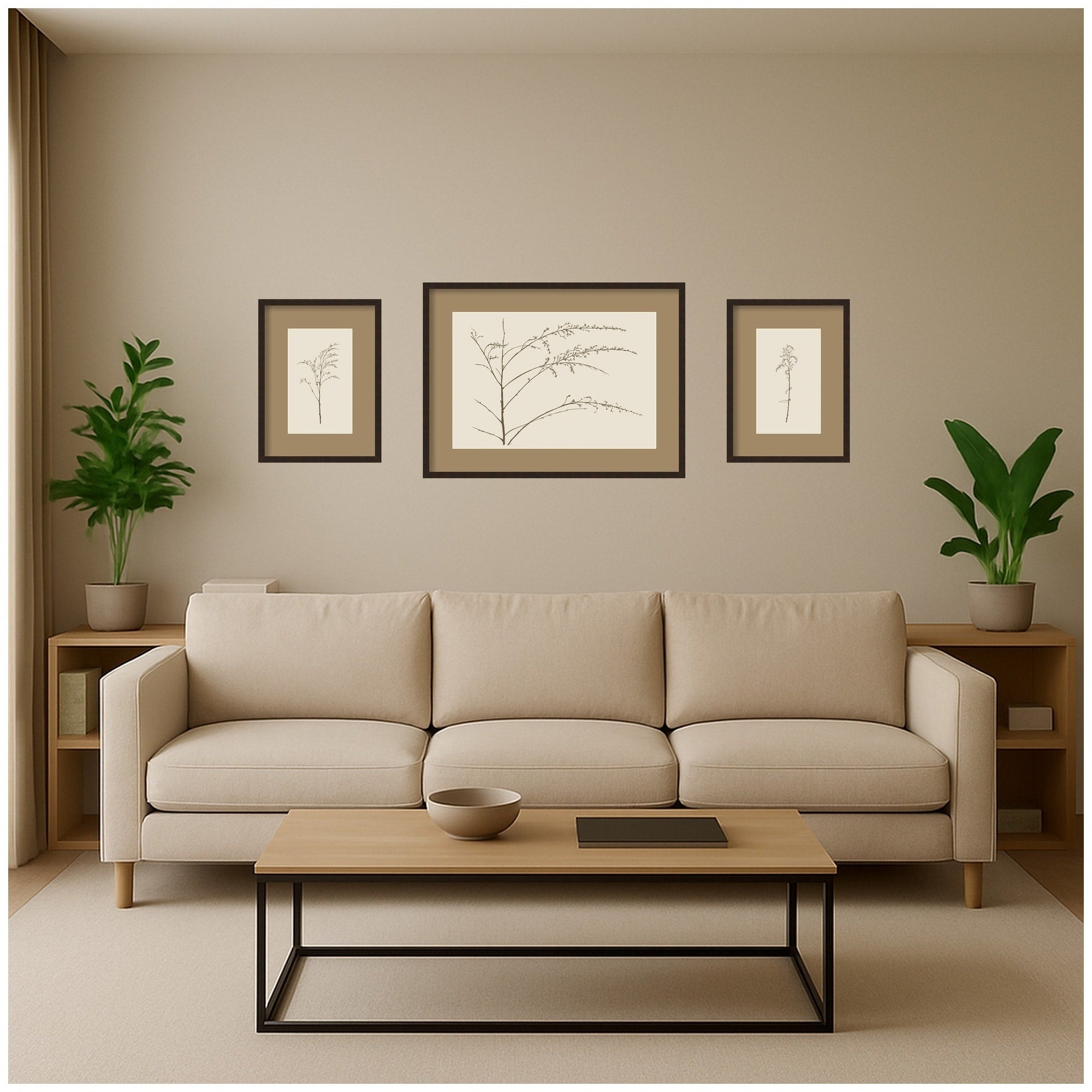 Kate And Laurel Botanical Sketch Neutrals 3 Piece Framed Wall Art Print Set By Stephanie Klatt
