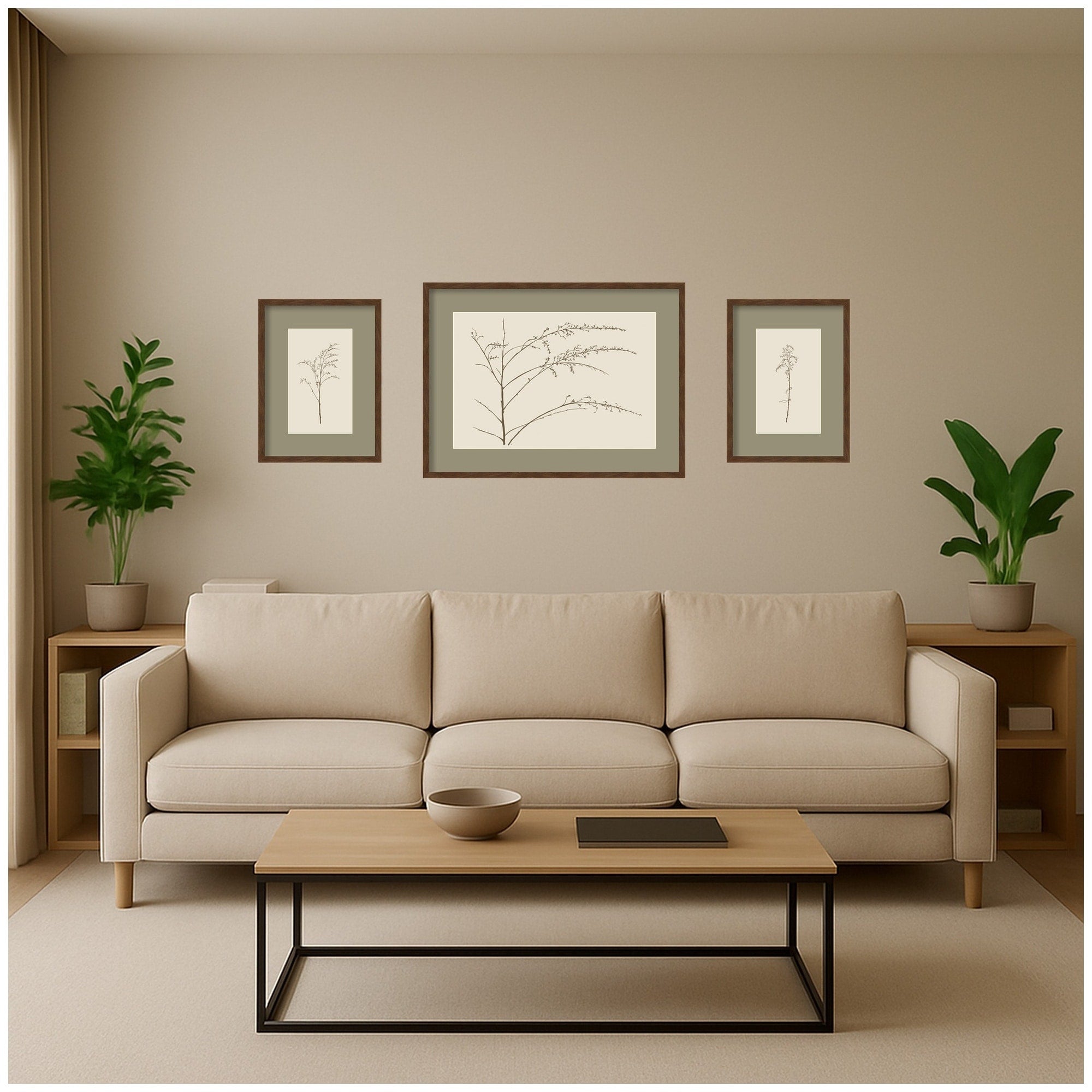 Kate And Laurel Botanical Sketch Olive 3 Piece Framed Wall Art Print Set By Stephanie Klatt