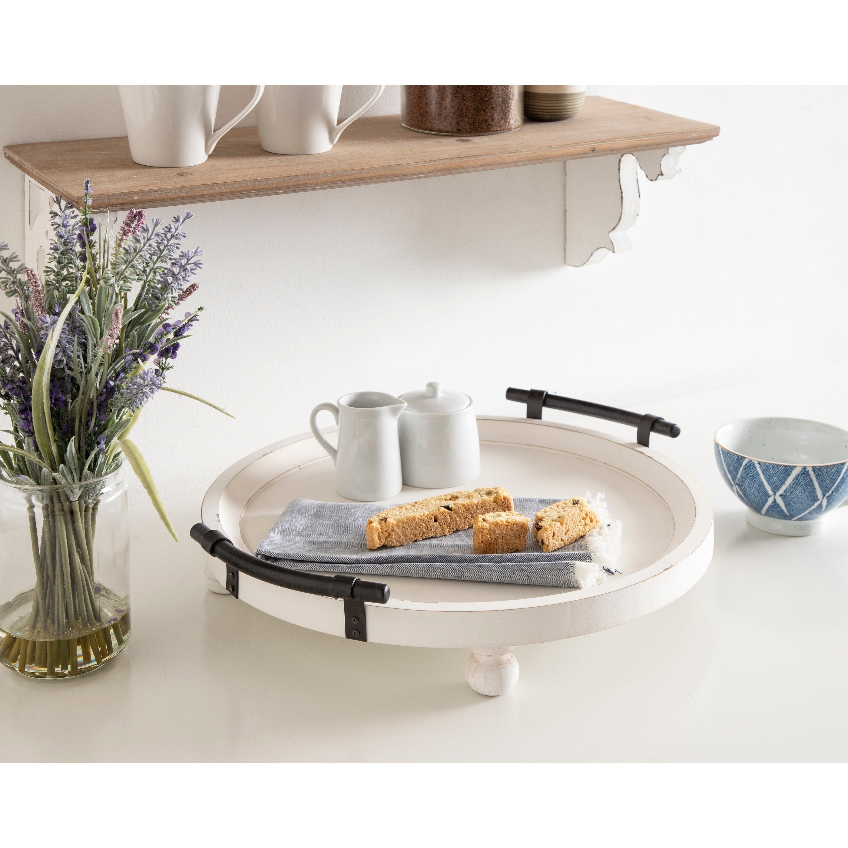 Kate And Laurel Bruillet Round Wooden Footed Tray 15 Diameter