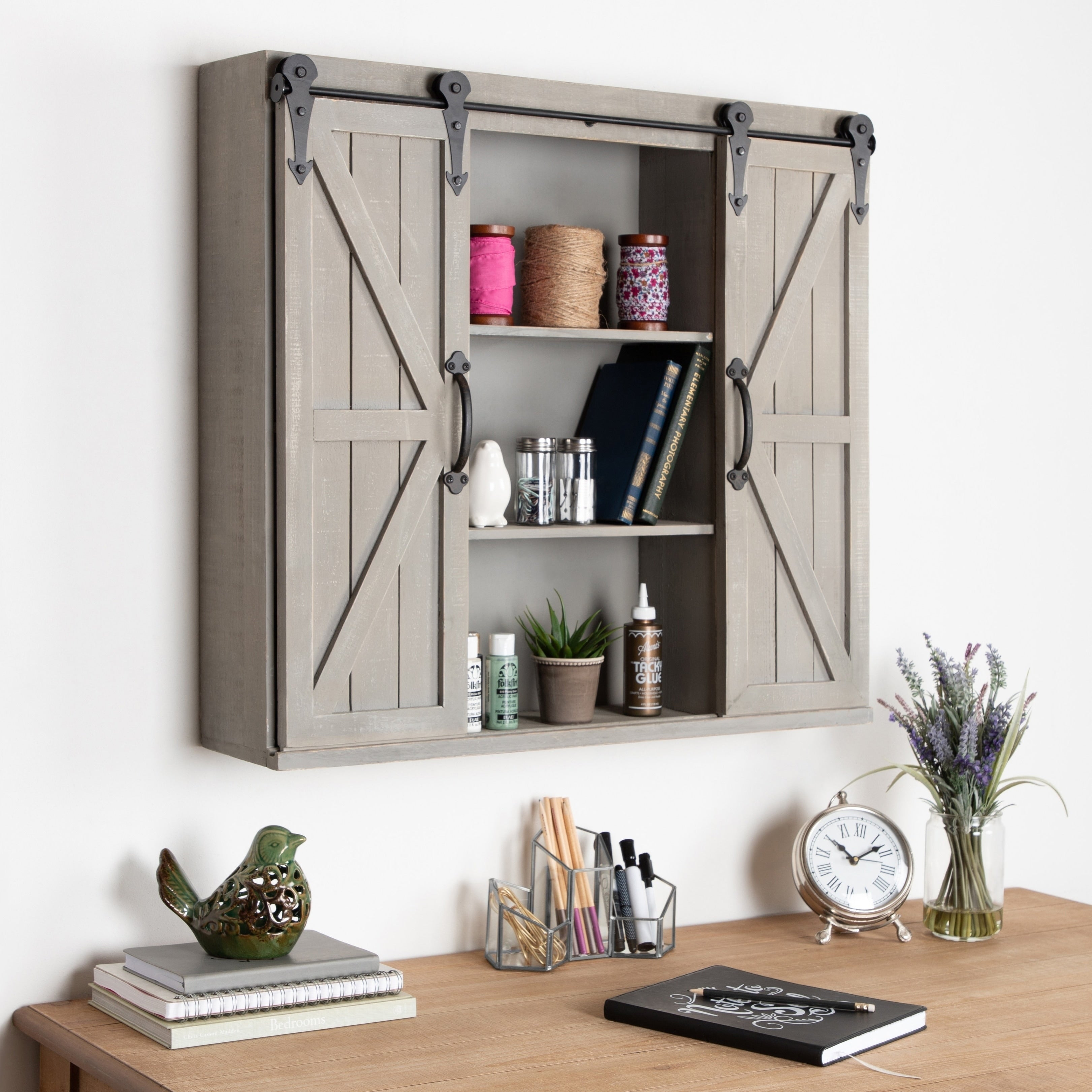 Kate And Laurel Cates Rustic Wood Wall Storage Cabinet With Barn Doors