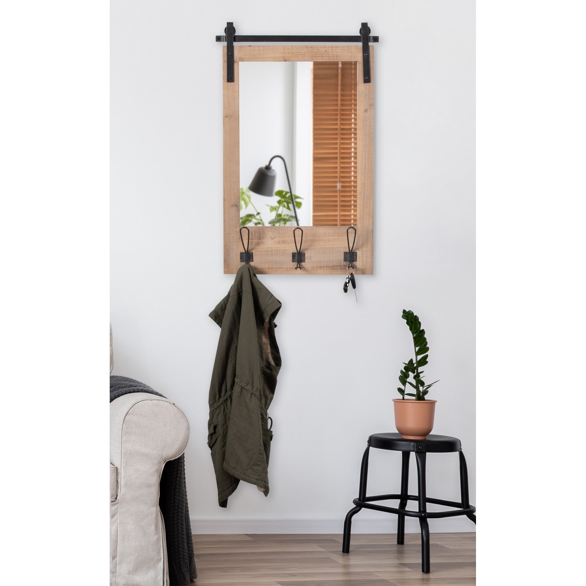 Kate And Laurel Cates Wood Framed Wall Mirror With Hooks