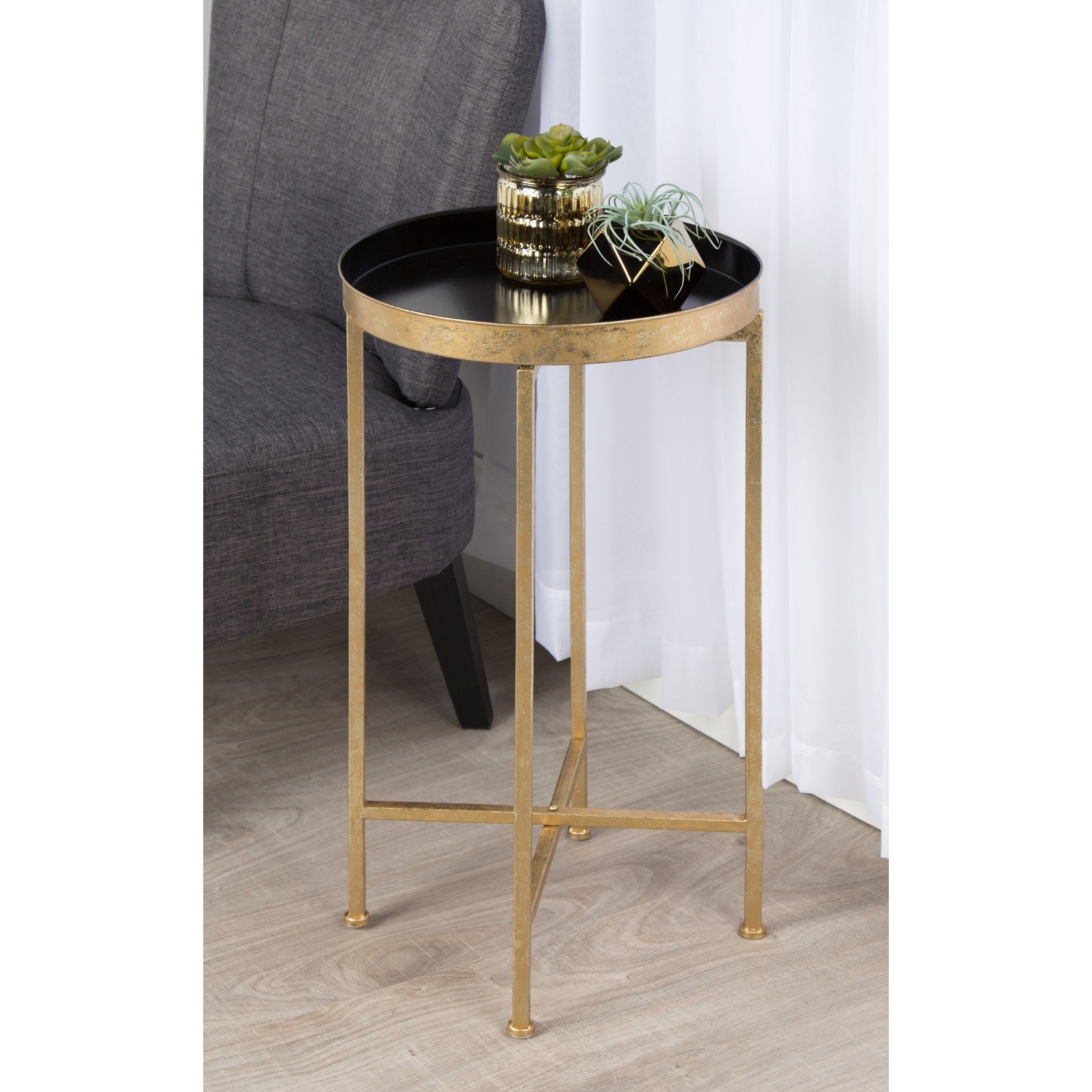Silver Orchid Legeay Round Metal Foldable Tray Accent Table