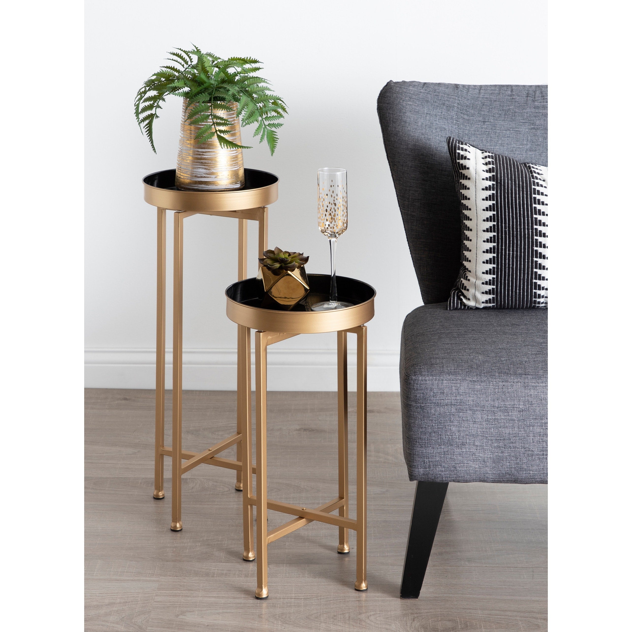 Kate And Laurel Celia Round Metal Foldable Tray Table Set 2 Piece