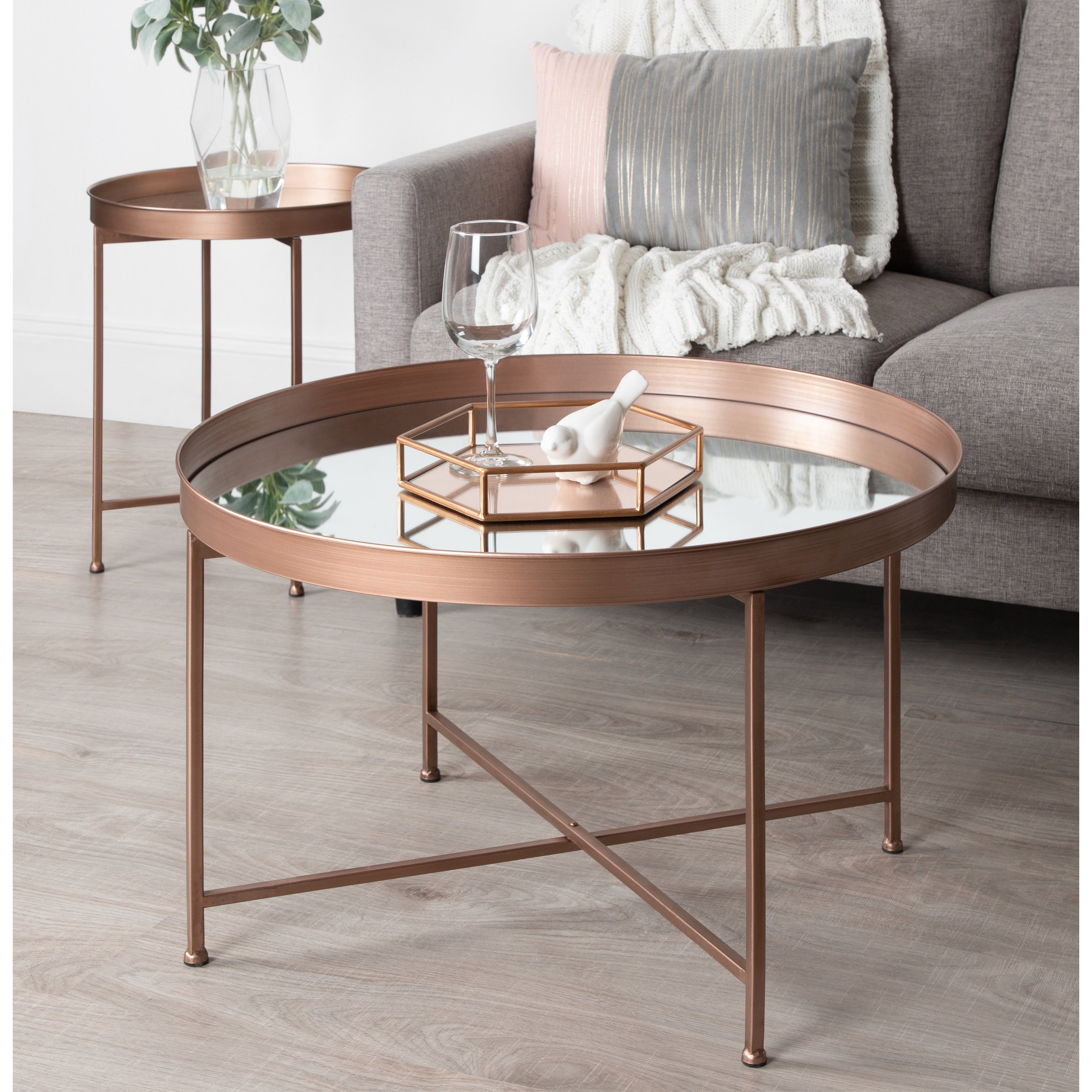 Kate And Laurel Celia Metal Glass Round Mirrored Coffee Table
