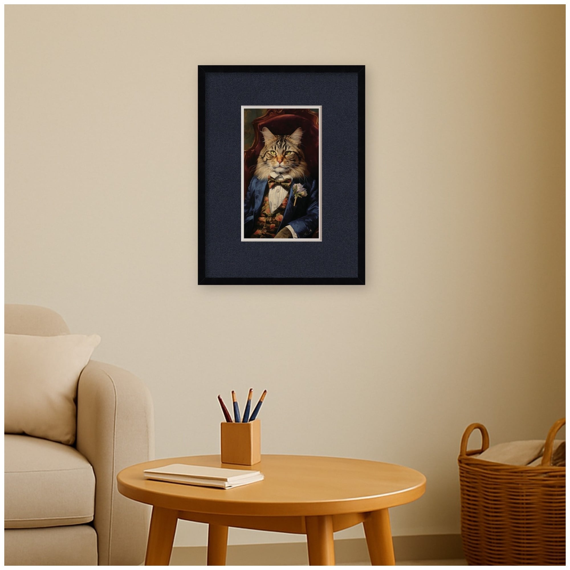 Kate And Laurel Charismatic Regal Portrait Kitty Cat Faux Mat By The Creative Bunch Studio Framed Wall Art Print