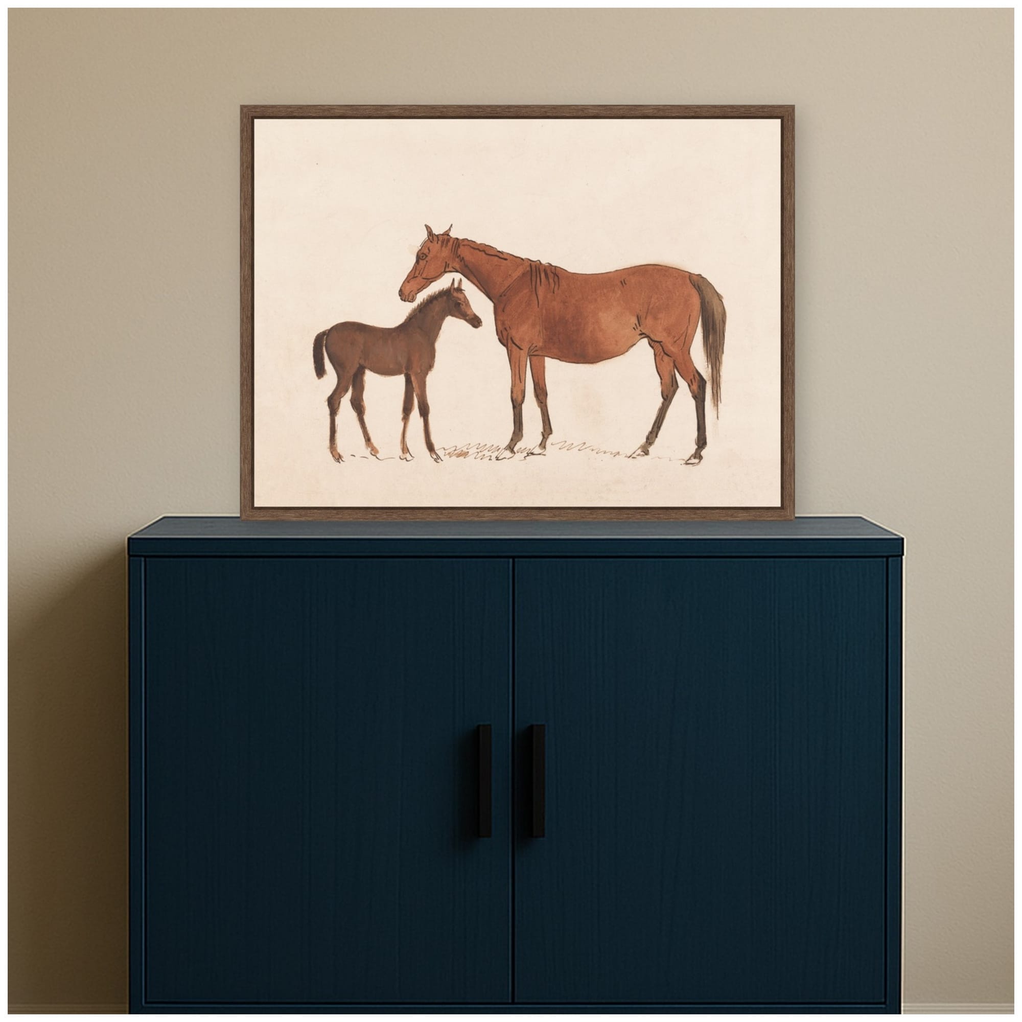 Kate And Laurel Chester Mare Foal Sawrey Gilpin By Nostalgia Prints Framed Canvas Wall Art Print