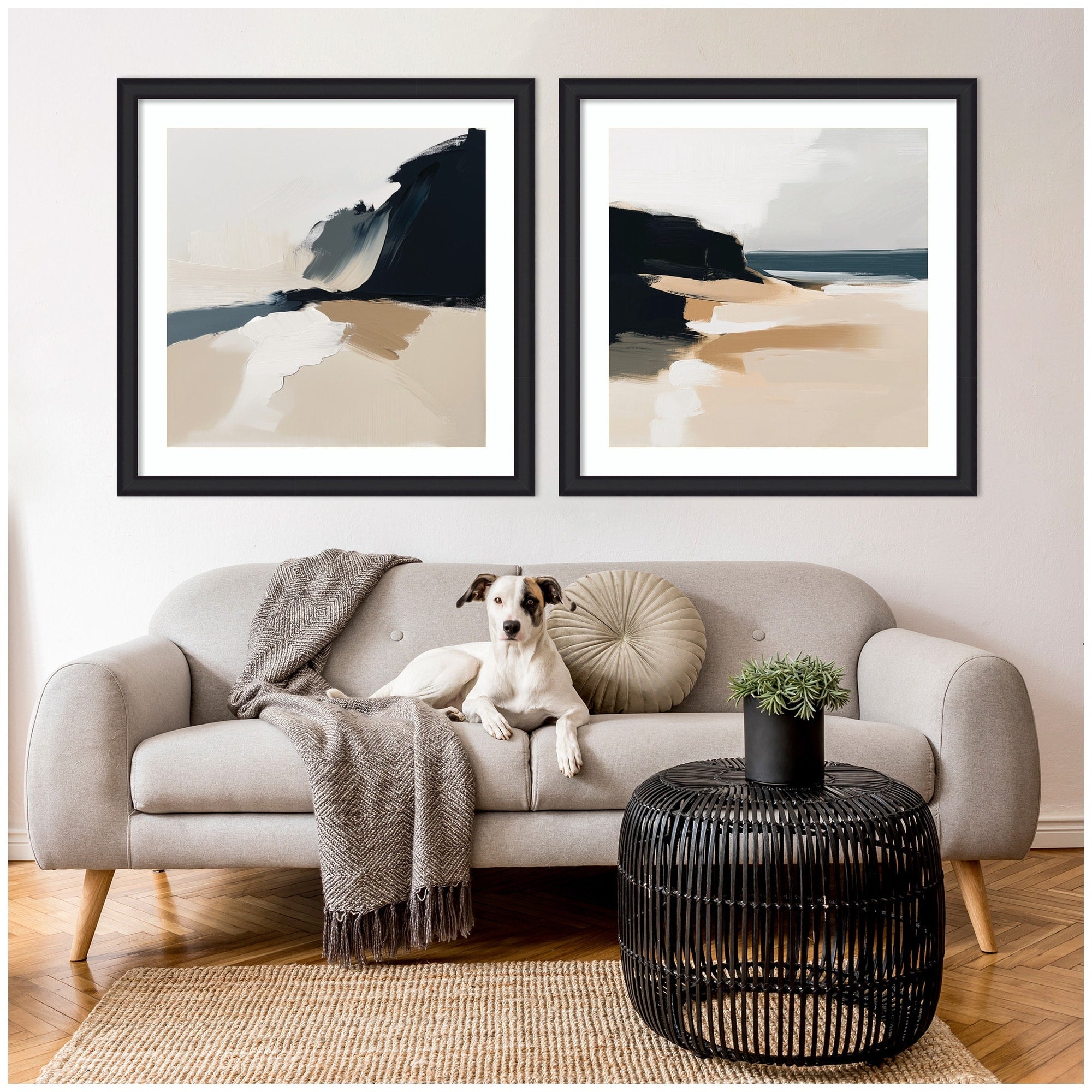 Kate And Laurel Coastal Sand Modern Abstract 1 2 2 Piece Framed Wall Art Print Set By The Creative Bunch Studio