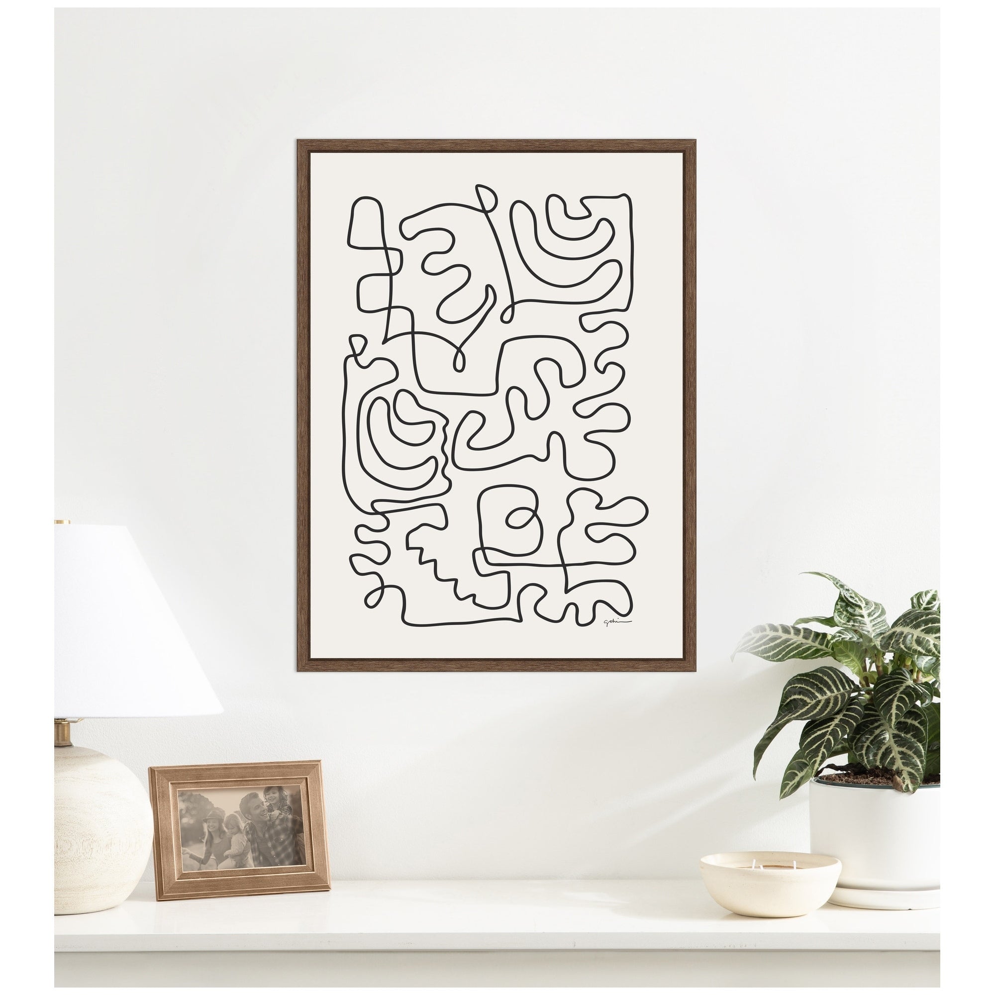 Kate And Laurel Connected Lines By Gabrielly Guedes Framed Canvas Wall Art Print