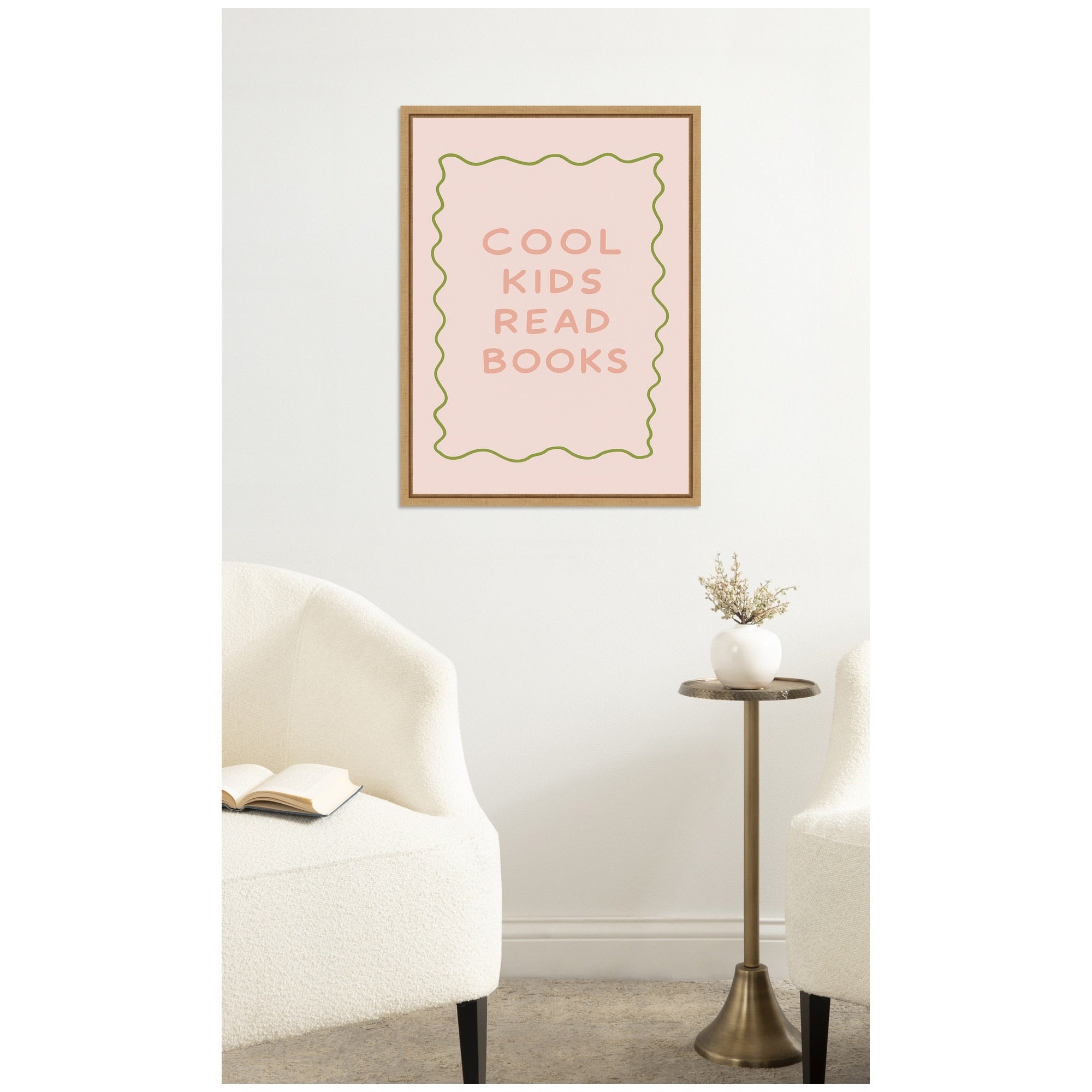 Kate And Laurel Cool Kids Read Books Pink Green By Laura Moss Framed Canvas Wall Art Print