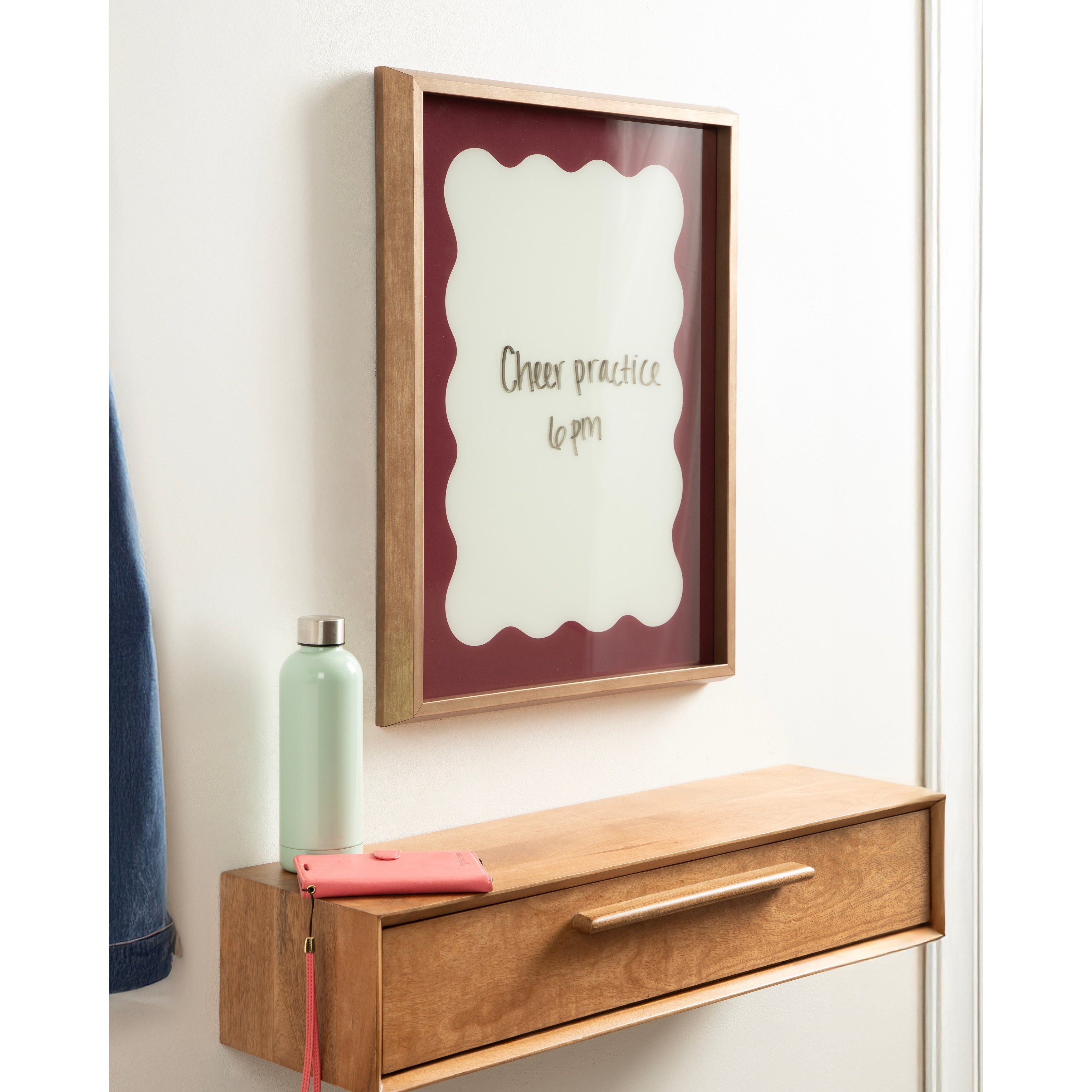 Kate And Laurel Cordovan Red Wavy Border By The Creative Bunch Studio Framed Glass Dry Erase Wall Art White Board 18 X 24