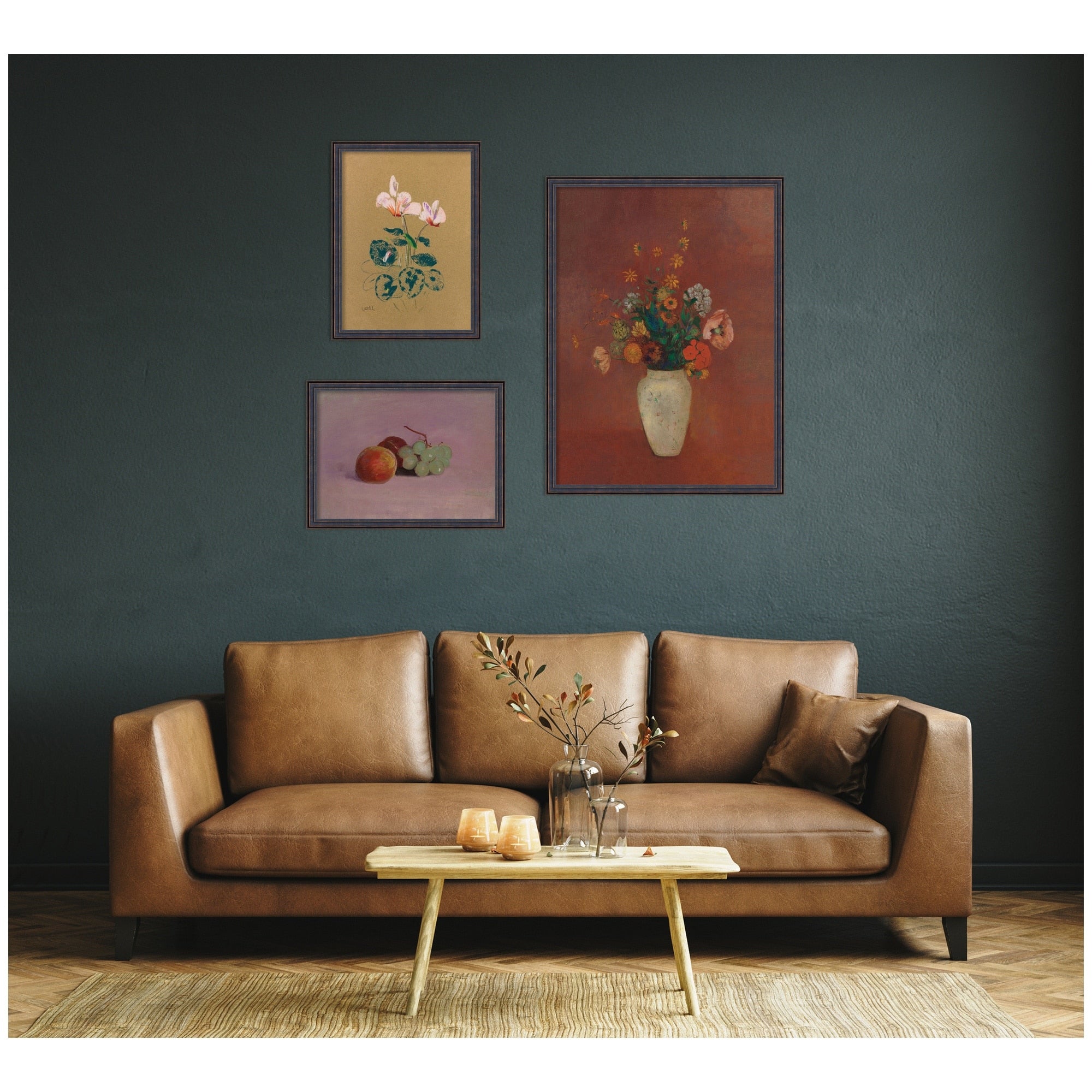 Kate And Laurel Cyclamen Still Life Fruit Bouquet Vase Odion Redo 3 Piece Framed Wall Art Print By Nostalgia Prints