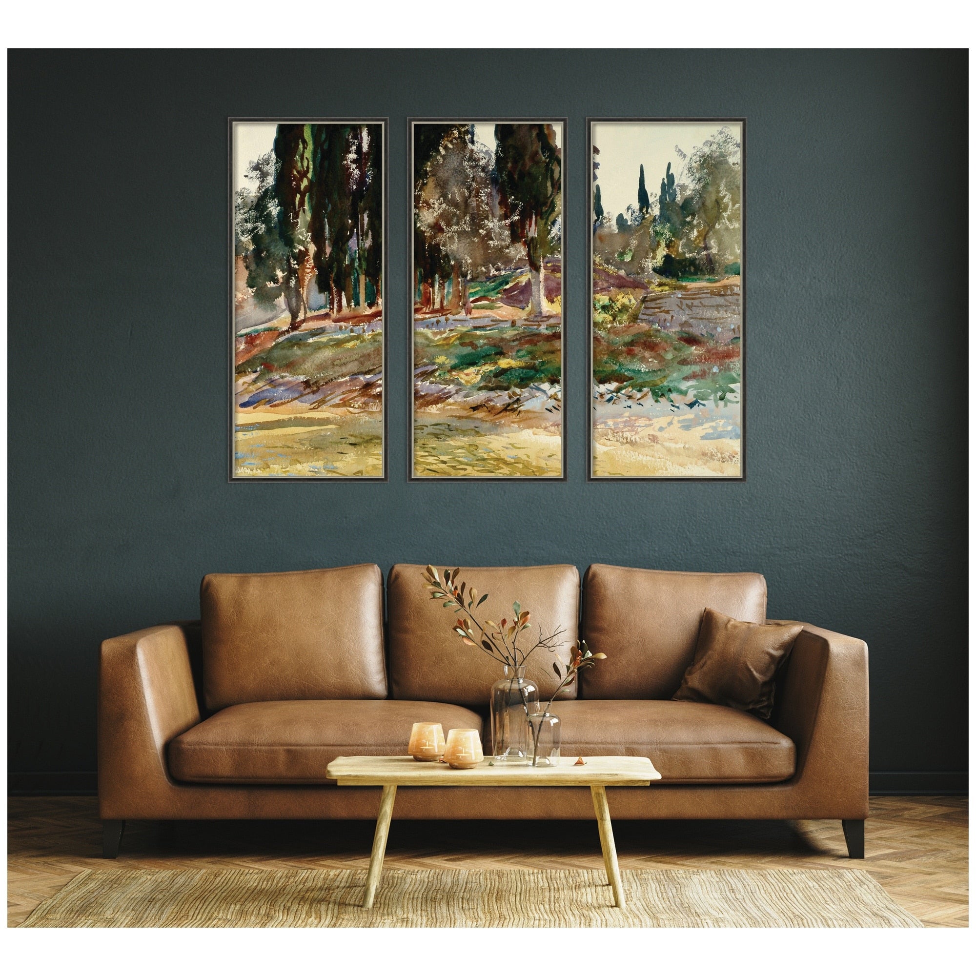 Kate And Laurel Cypress Trees At San Vigilio Lake Garda John Singer Sargent 3 Piece Framed Wall Art Set By Nostalgia Prints
