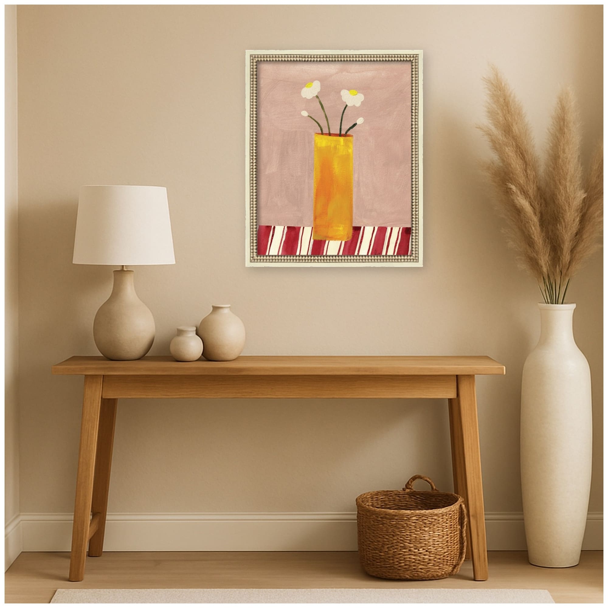 Kate And Laurel Daisies In Yellow Vase By Cris Villa Studio Framed Mounted Canvas Wall Art Print