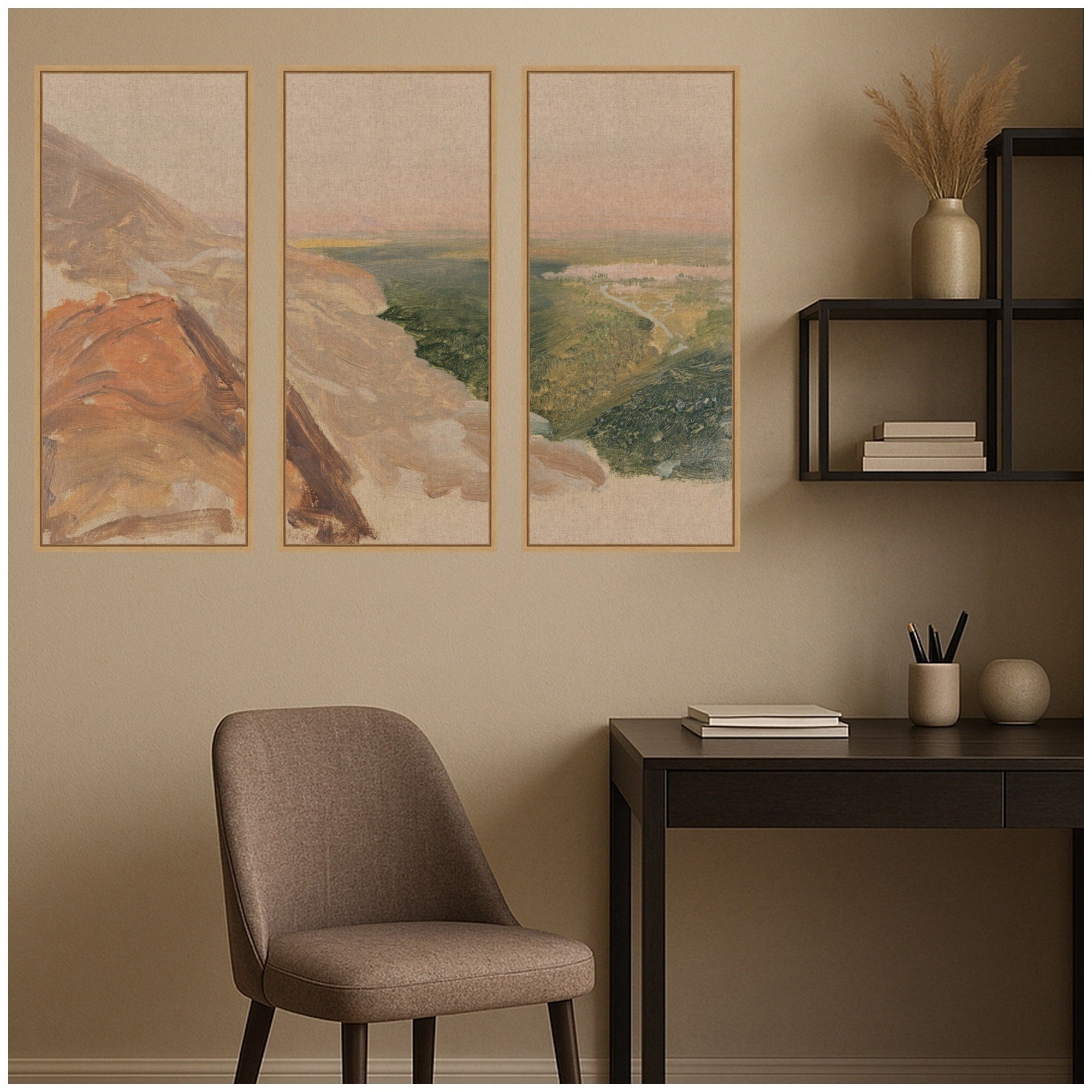 Kate And Laurel Damascus View From The Mountain 3 Piece Framed Canvas Wall Art Set By The Smithsonian American Art Museum
