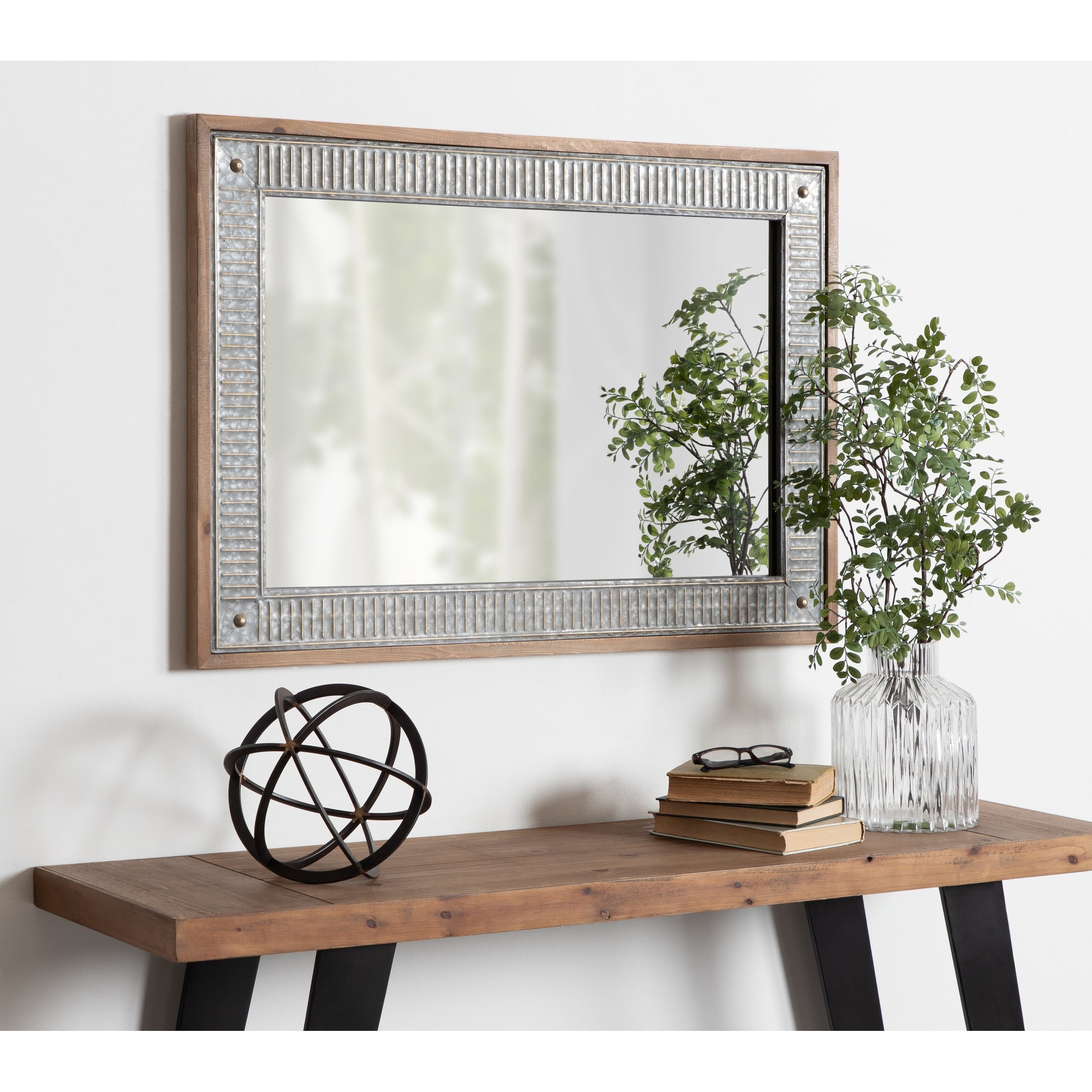 Kate And Laurel Deely Rustic Brown Wood And Metal Wall Mirror