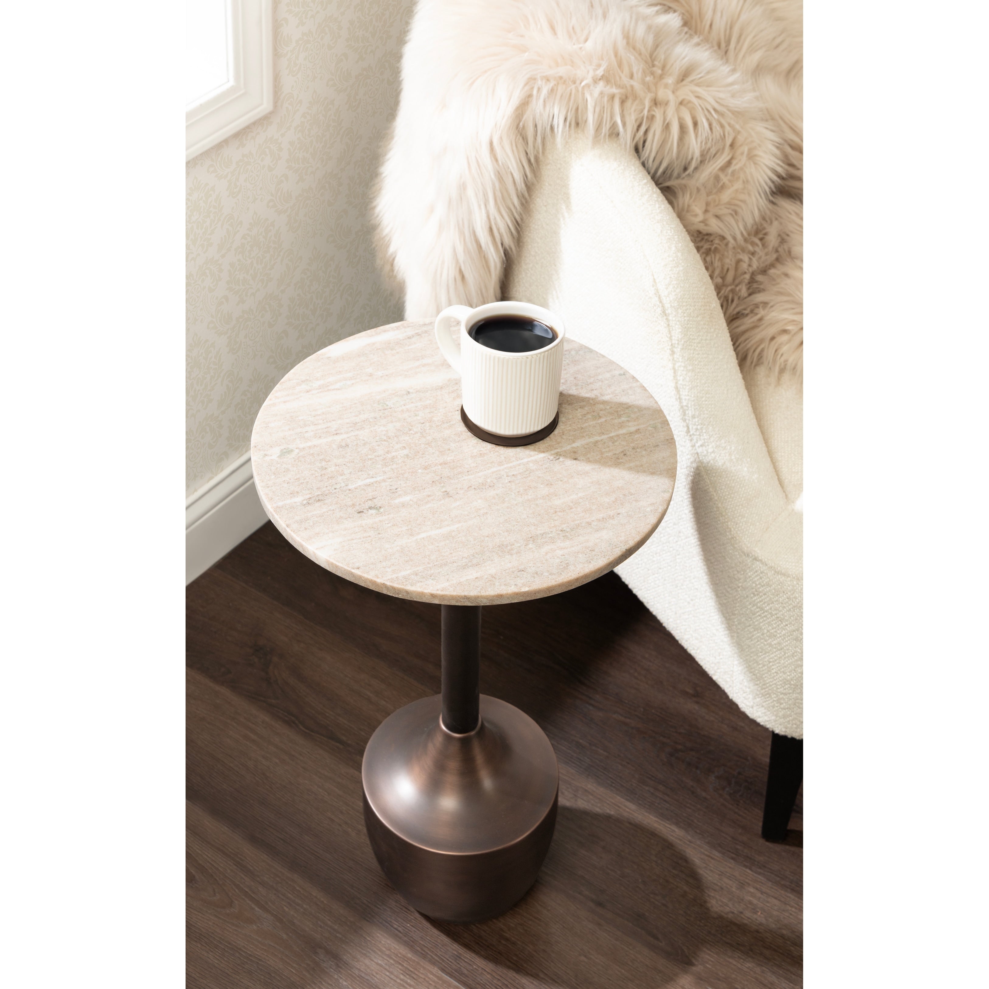 Kate And Laurel Dumont Marble And Metal Side Table 14X14X24
