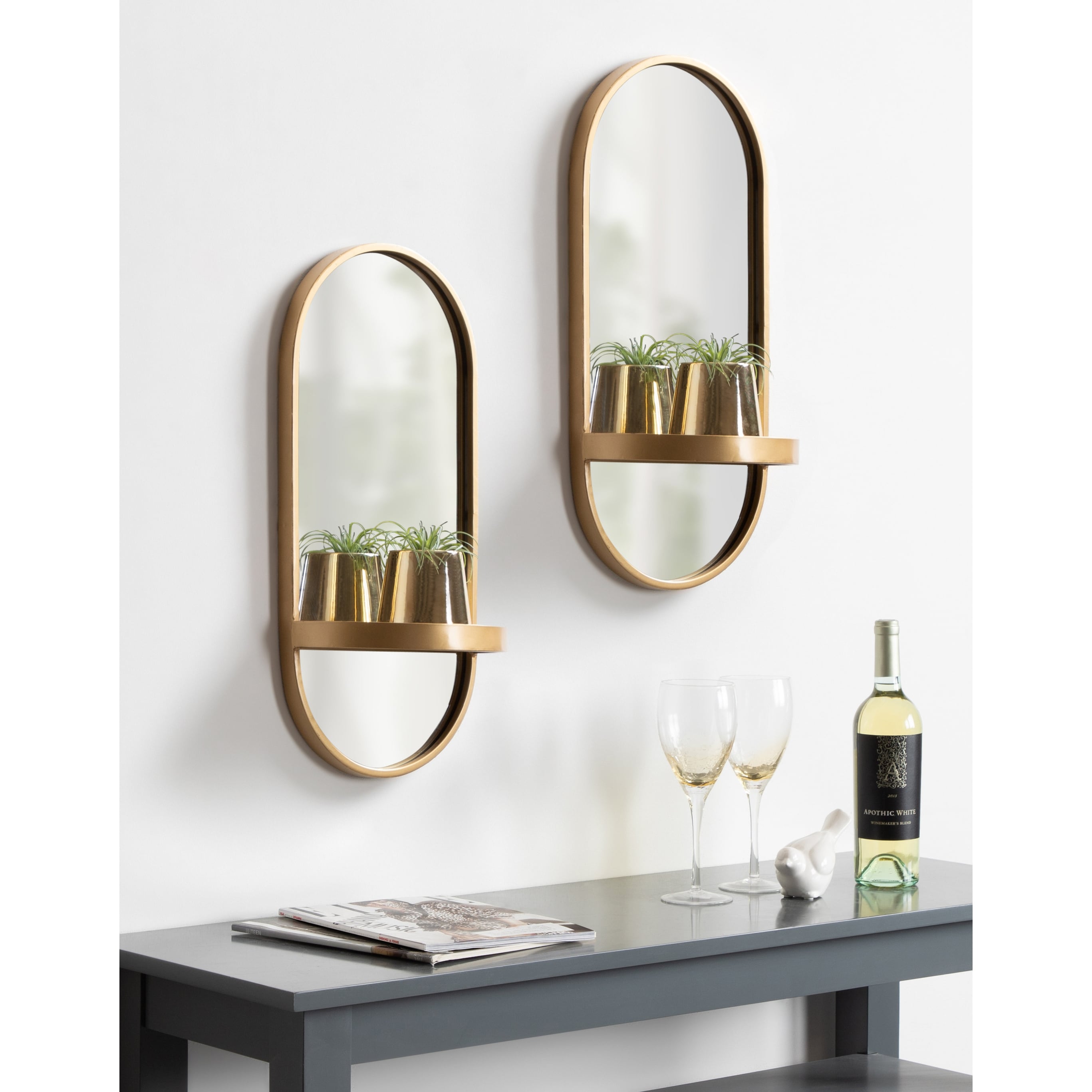 Kate And Laurel Estero Gold Metal Wall Mirror With Shelf