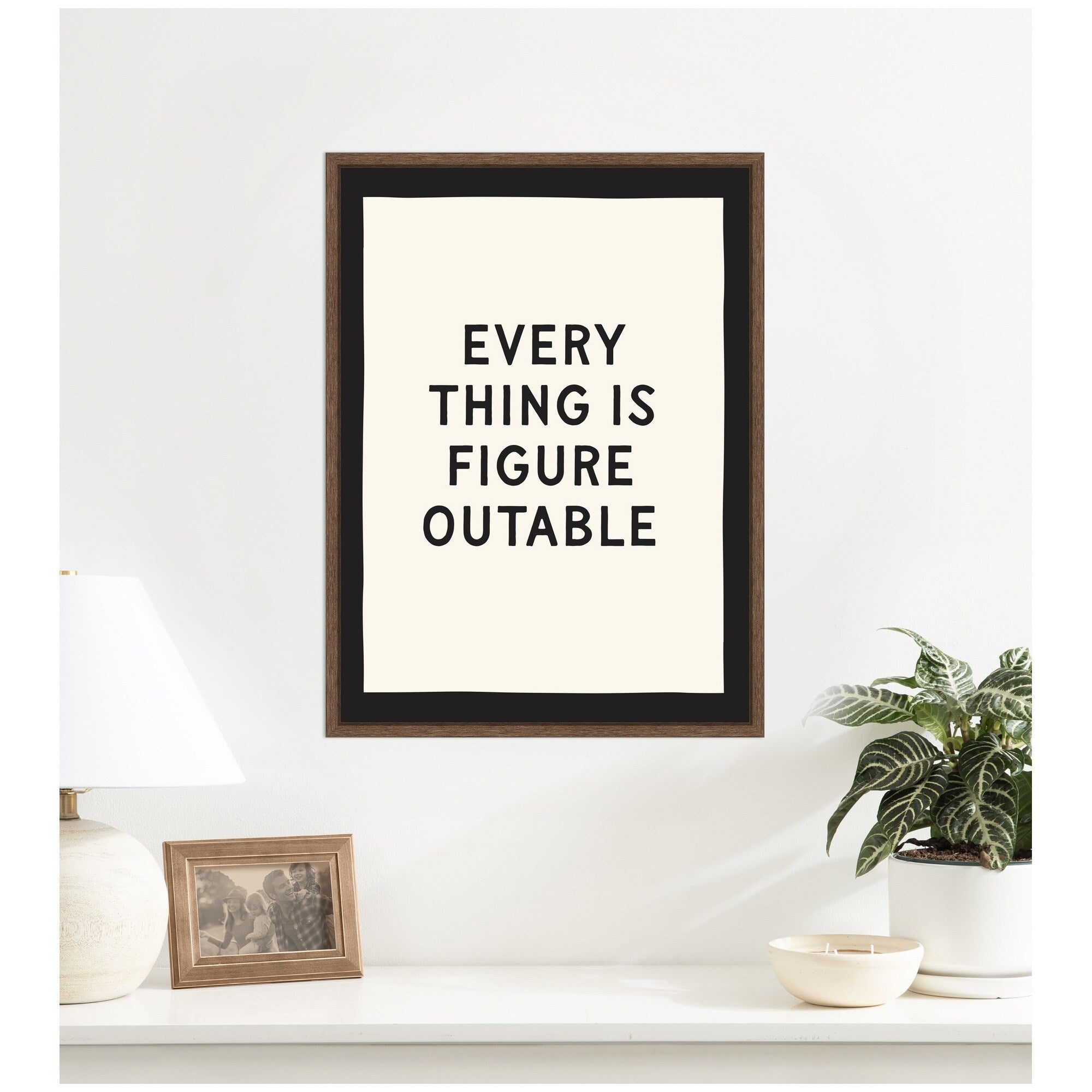 Kate And Laurel Everything Is Figureoutable Positive Quote Black And White By Lucky Guava Framed Canvas Wall Art Print