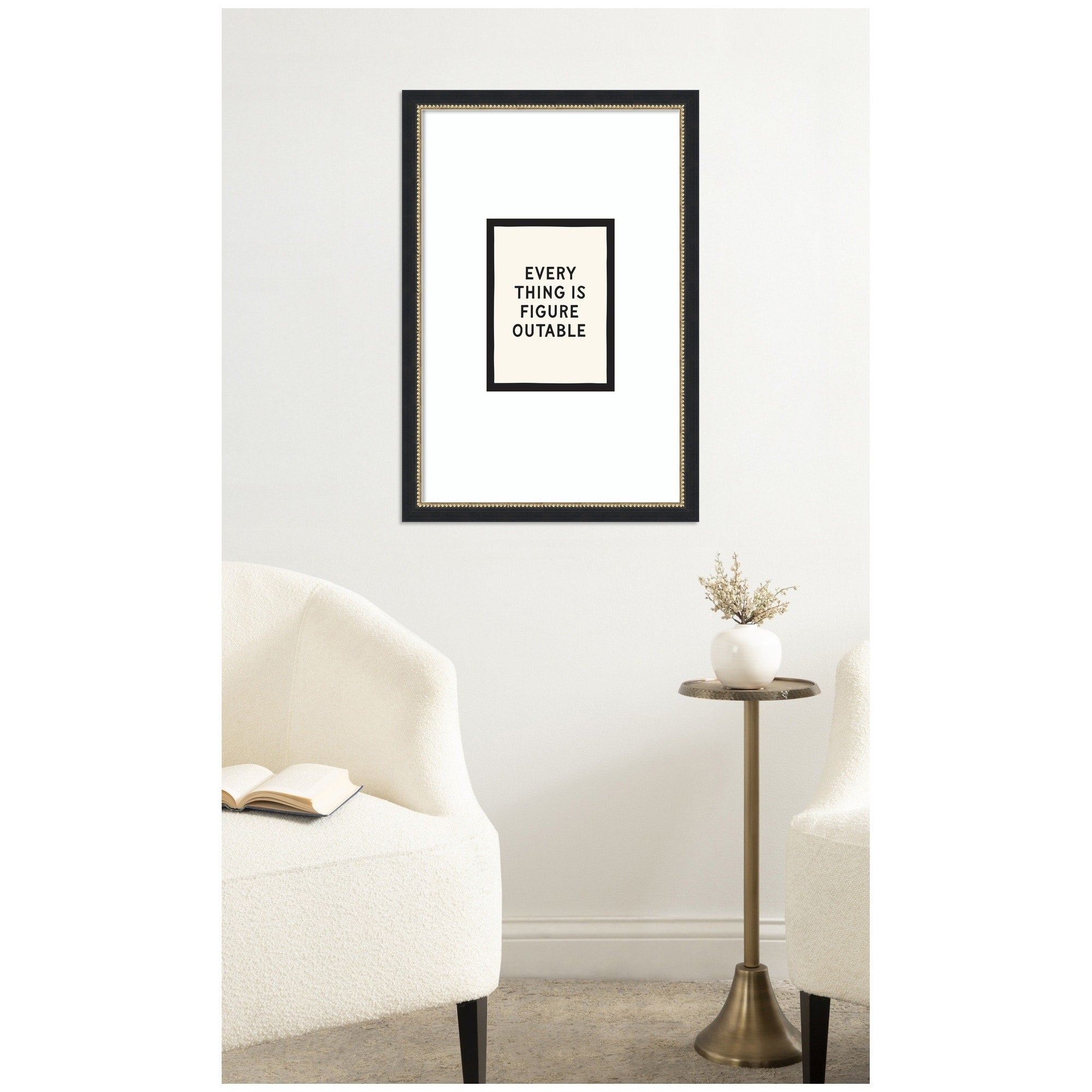 Kate And Laurel Everything Is Figureoutable Positive Quote Black And White By Lucky Guava Framed Wall Art Print