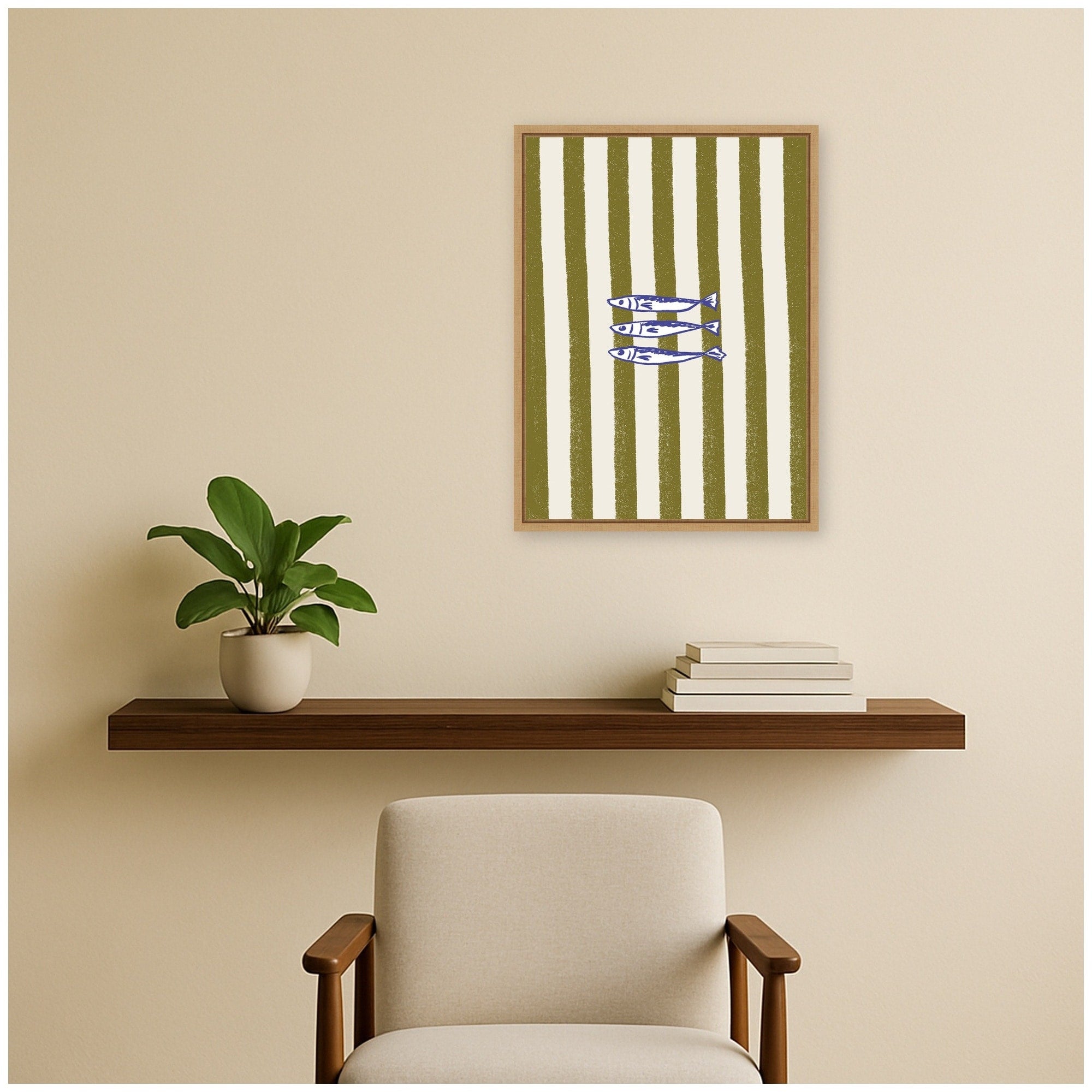 Kate And Laurel Fish Print Vintage Stripe Kitchen By Laura Moss Framed Canvas Wall Art Print