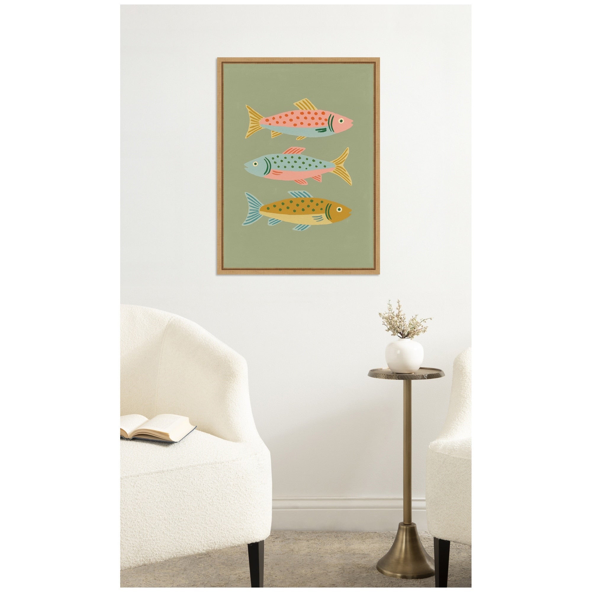 Kate And Laurel Fishes By Laura Moss Framed Canvas Wall Art Print