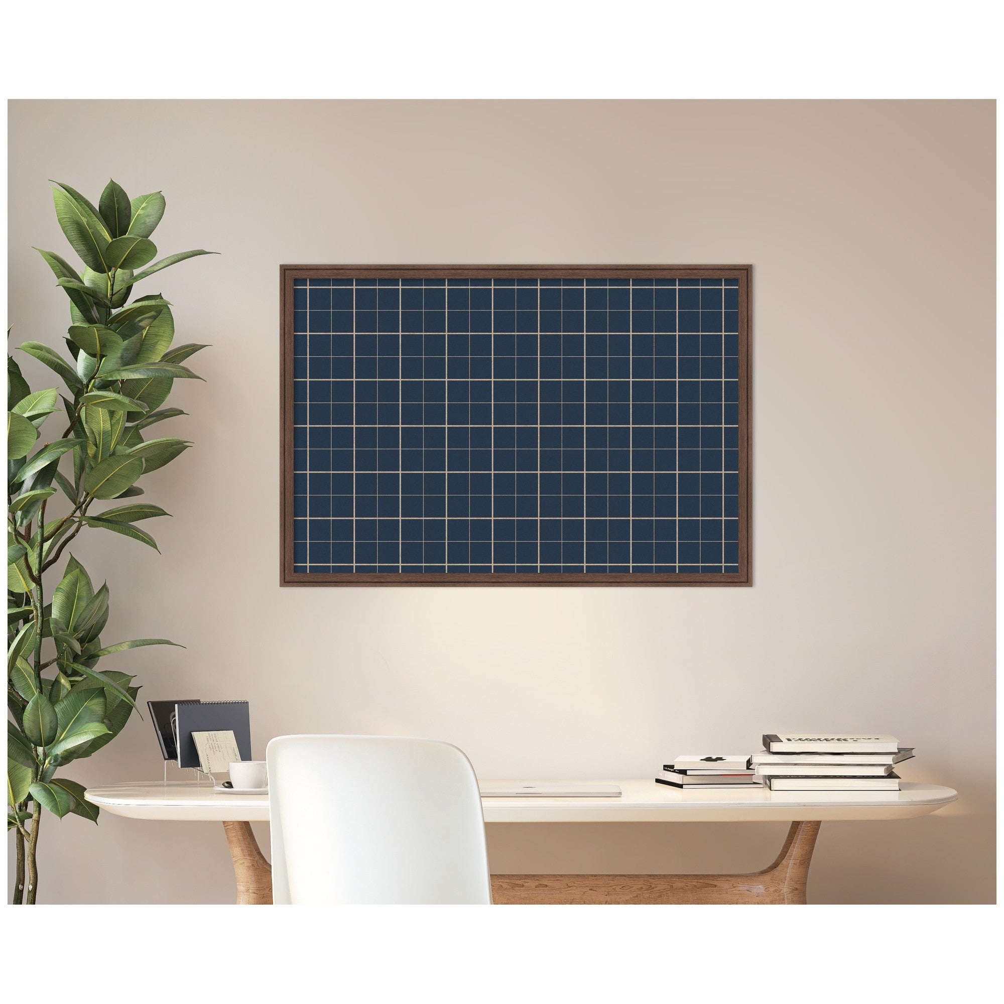 Kate And Laurel Framed Fabric Pinboard Navy Blue Plaid Wall Organization