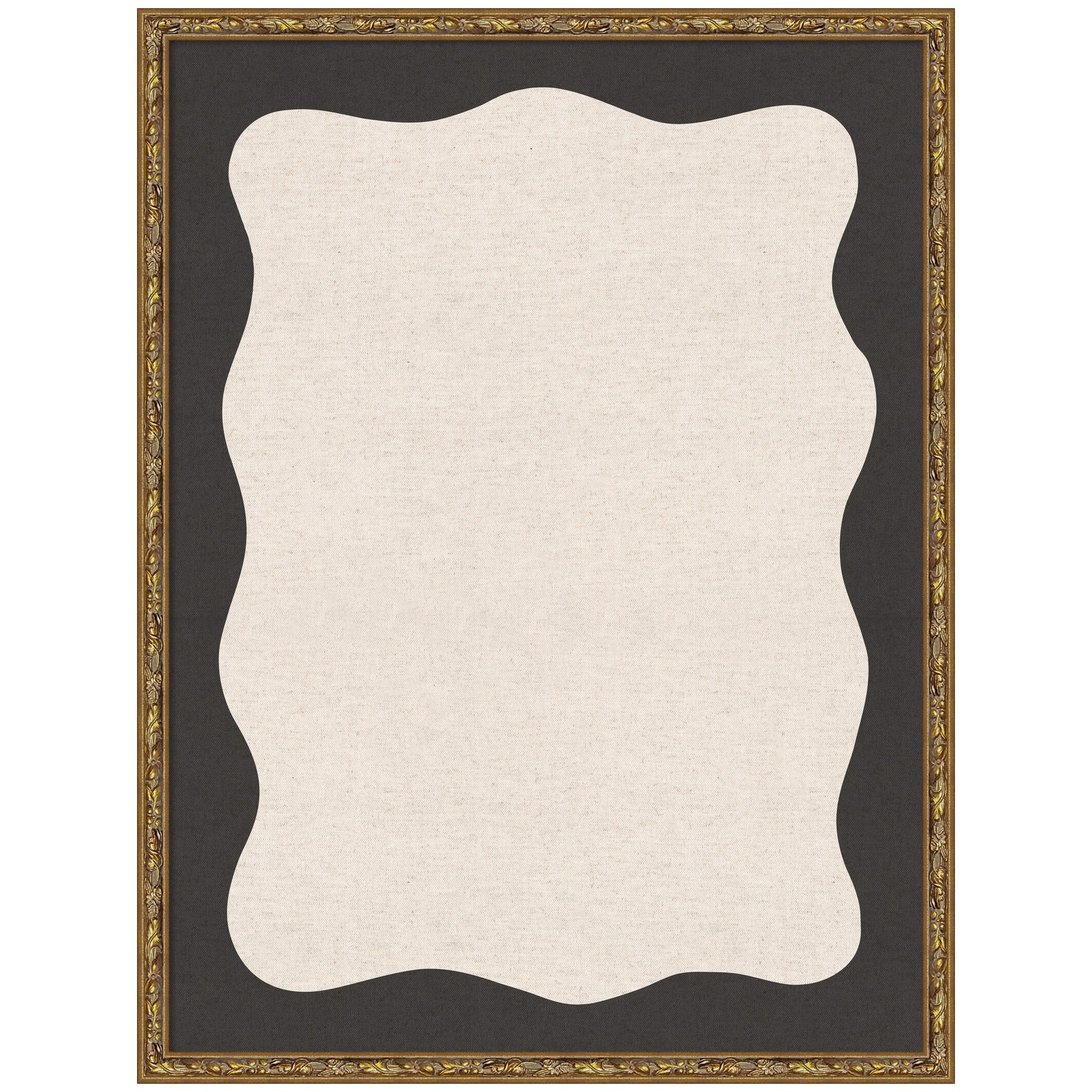 Kate And Laurel Framed Fabric Pinboard Wavy Linen Light And Black Wall Organization