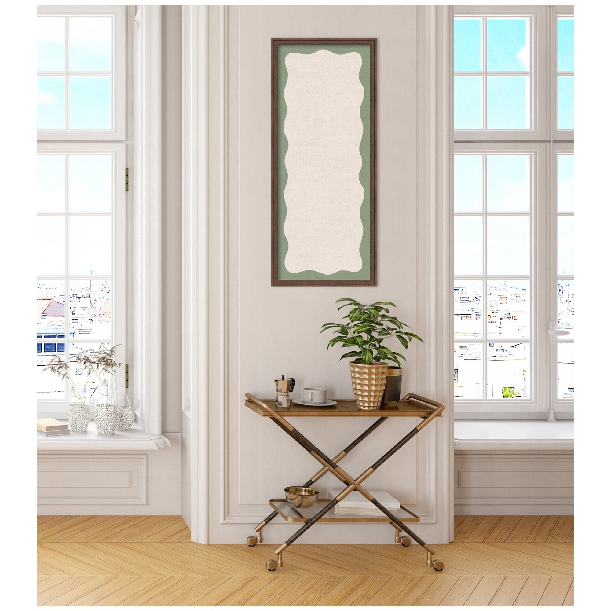 Kate And Laurel Framed Fabric Pinboard Wavy Neutral Linen And Green Wall Organization