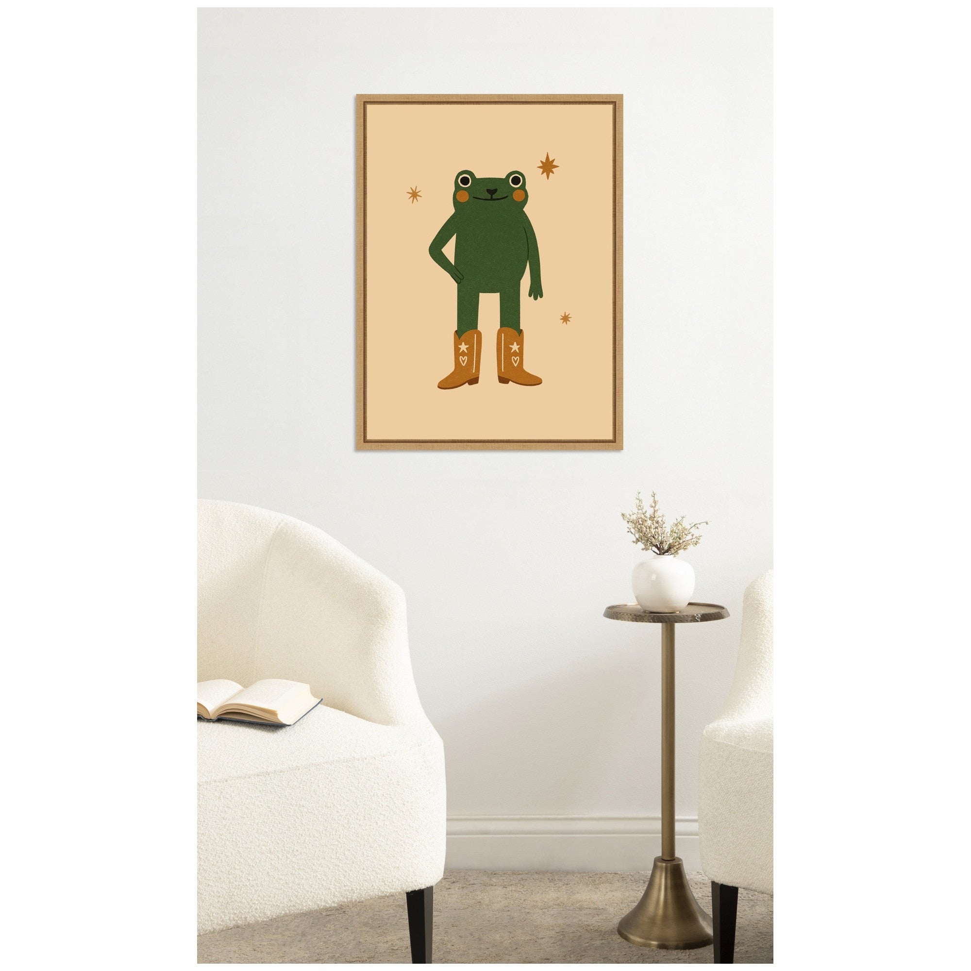 Kate And Laurel Frog In Cowboy Boots By Laura Moss Framed Canvas Wall Art Print