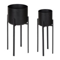 Gabi Black Plant Stands With Metal Pots 2 Piece Set 2 Pc Set
