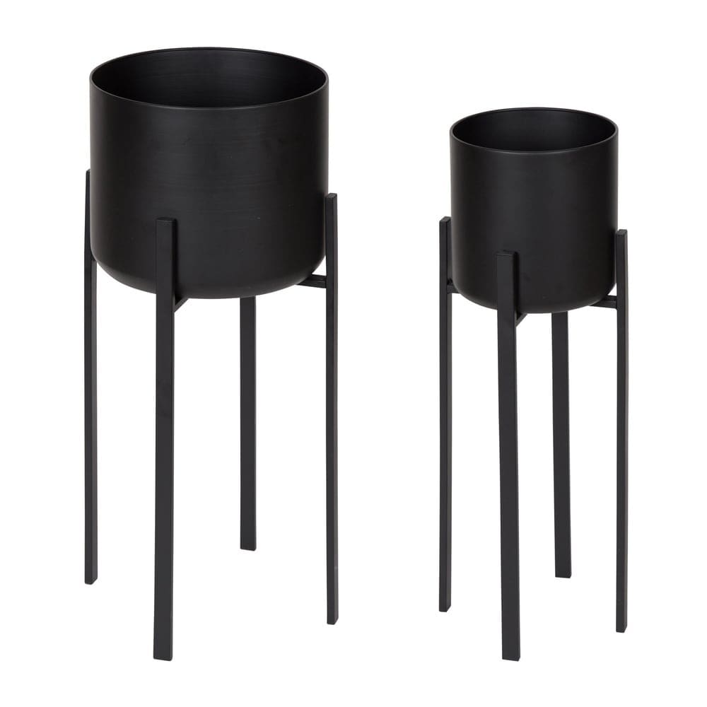Gabi Black Plant Stands With Metal Pots 2 Piece Set 2 Pc Set