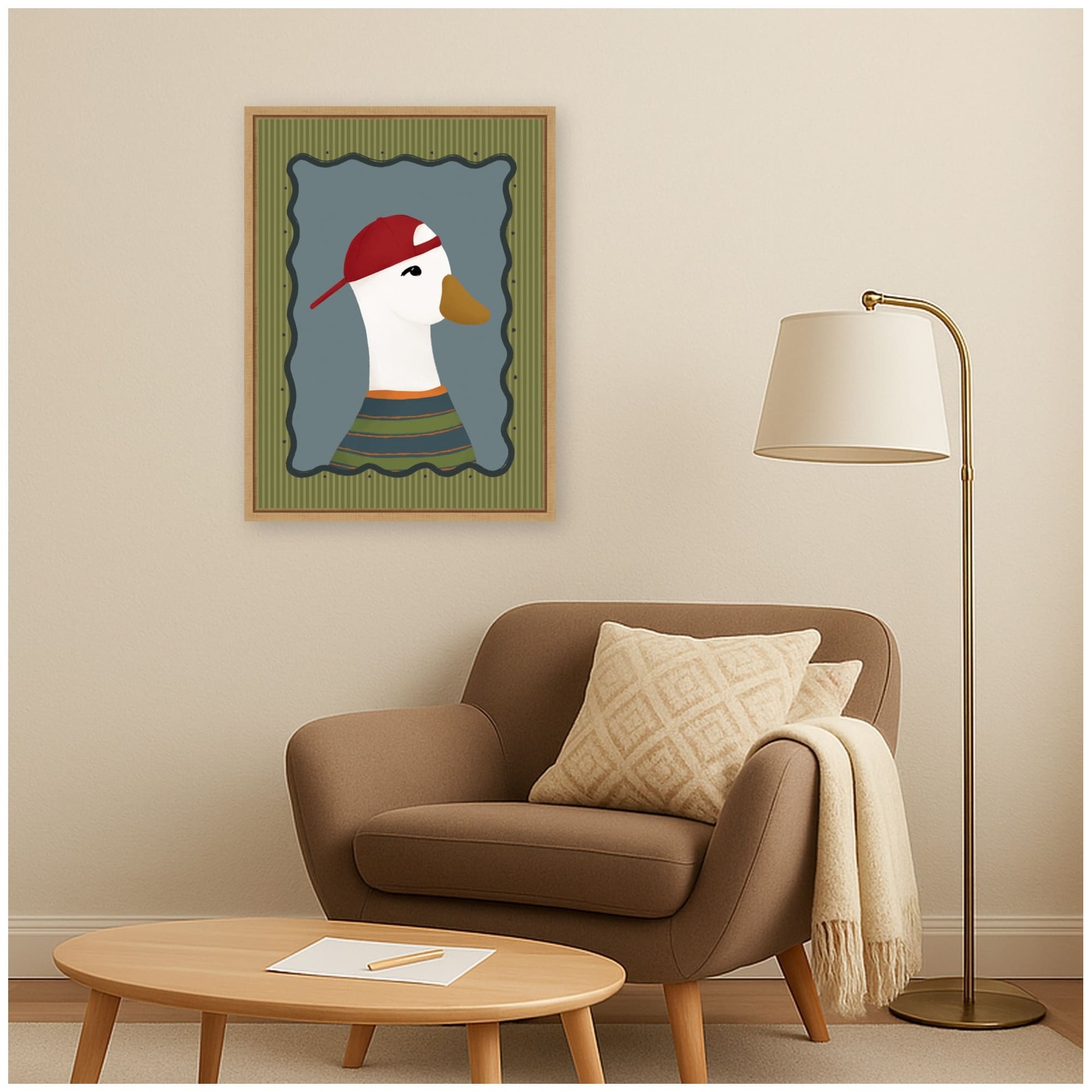 Kate And Laurel Goose Boy Baseball Cap By Molly Dillon From The Lil Dills Shop Framed Canvas Wall Art Print