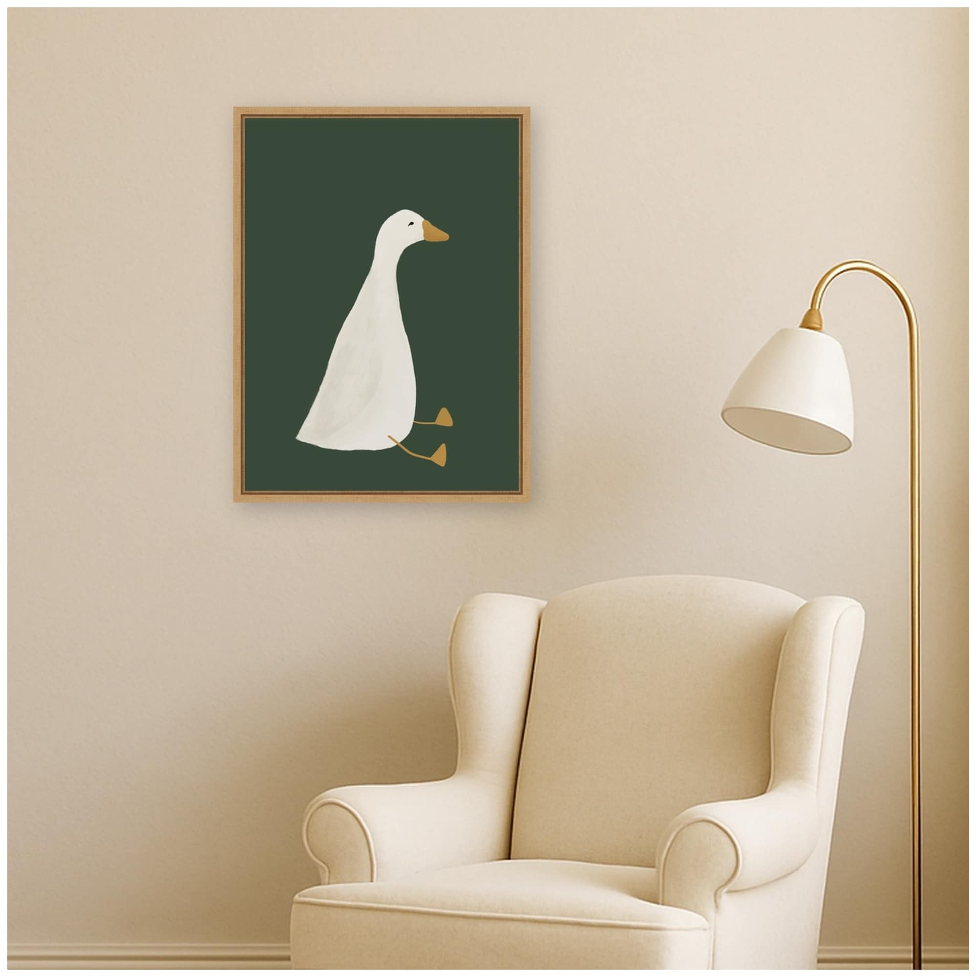Kate And Laurel Goose Dark Green By Molly Dillon From The Lil Dills Shop Framed Canvas Wall Art Print