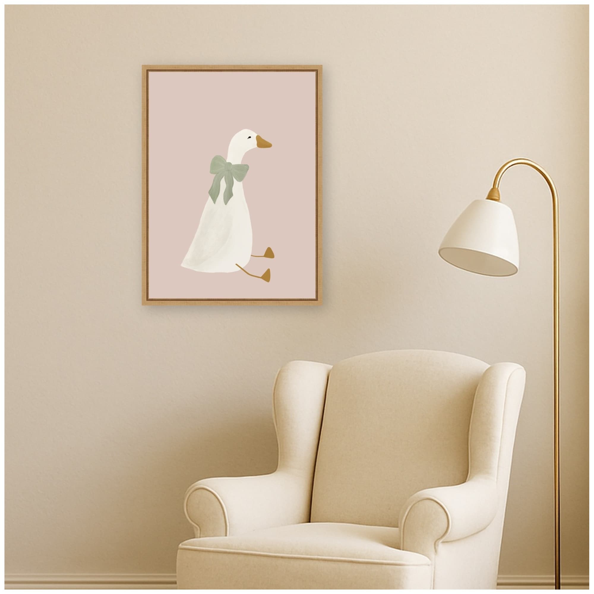 Kate And Laurel Goose Sage Bow Light Pink By Molly Dillon From The Lil Dills Shop Framed Canvas Wall Art Print