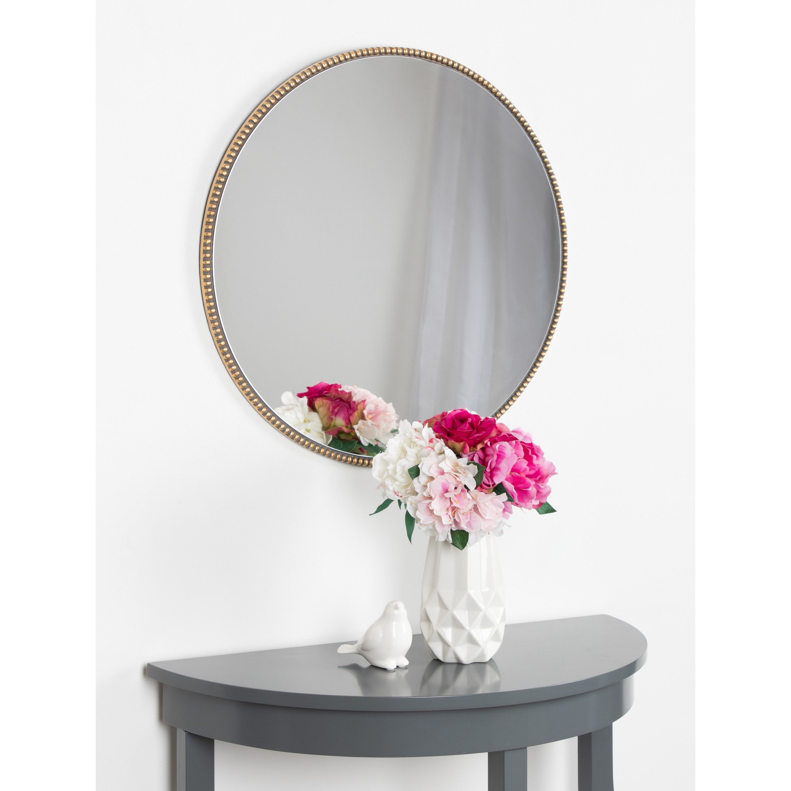 Kate And Laurel Gwendolyn Goldtone 23.6 Inch Diameter Round Beaded Accent Wall Mirror