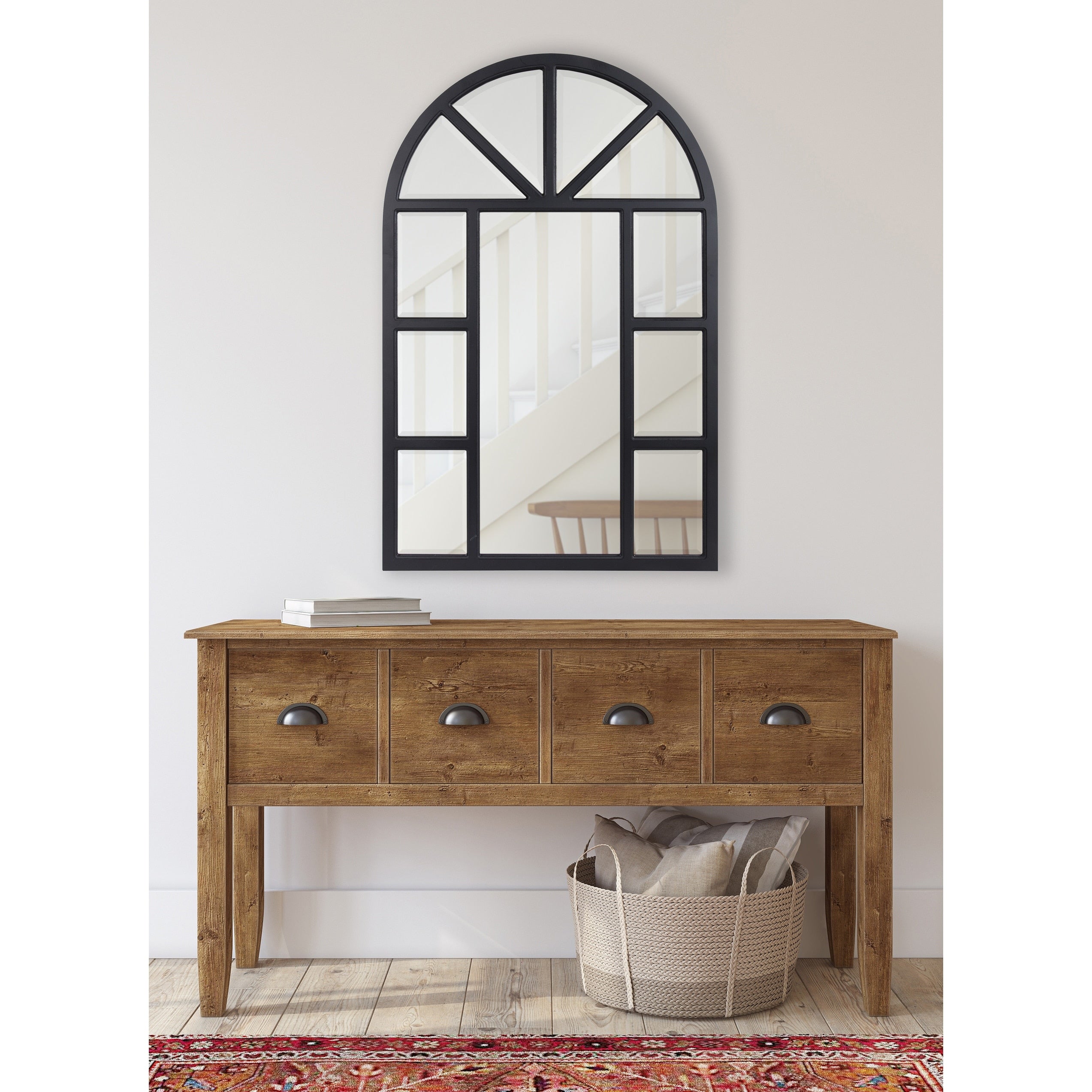 Kate And Laurel Hogan Arch Windowpane Framed Wall Mirror Black 24X36