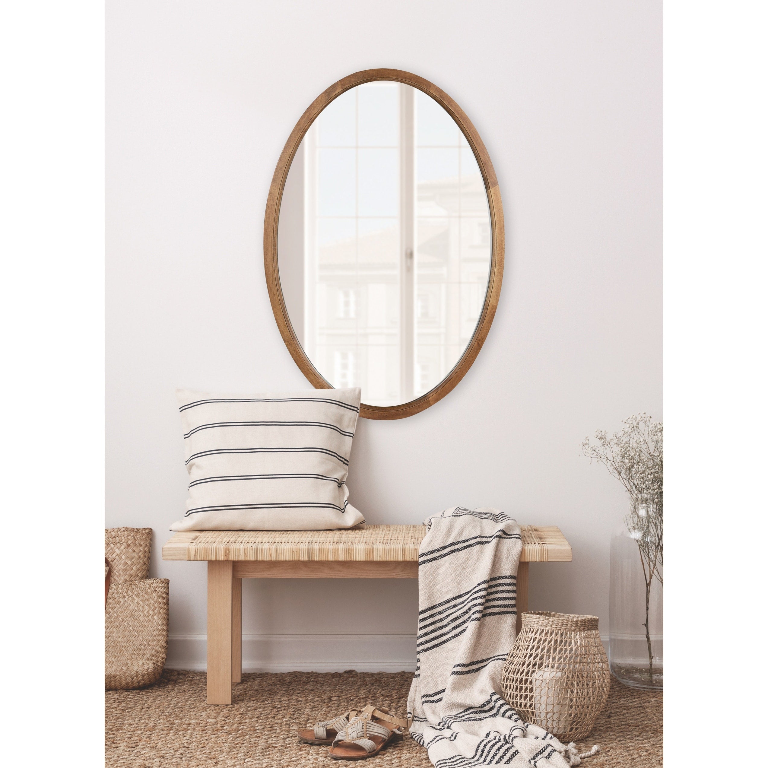 Kate And Laurel Hogan Oval Framed Wall Mirror Rustic Brown 24X36