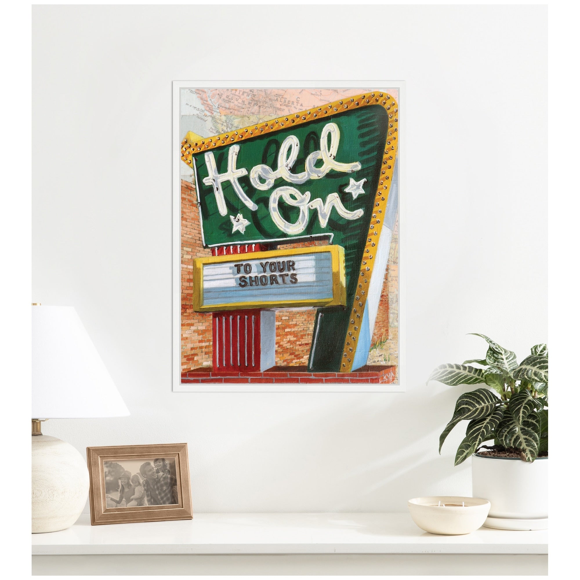 Kate And Laurel Hold On To Your Shorts By Krista V. Allenstein Framed Canvas Wall Art Print