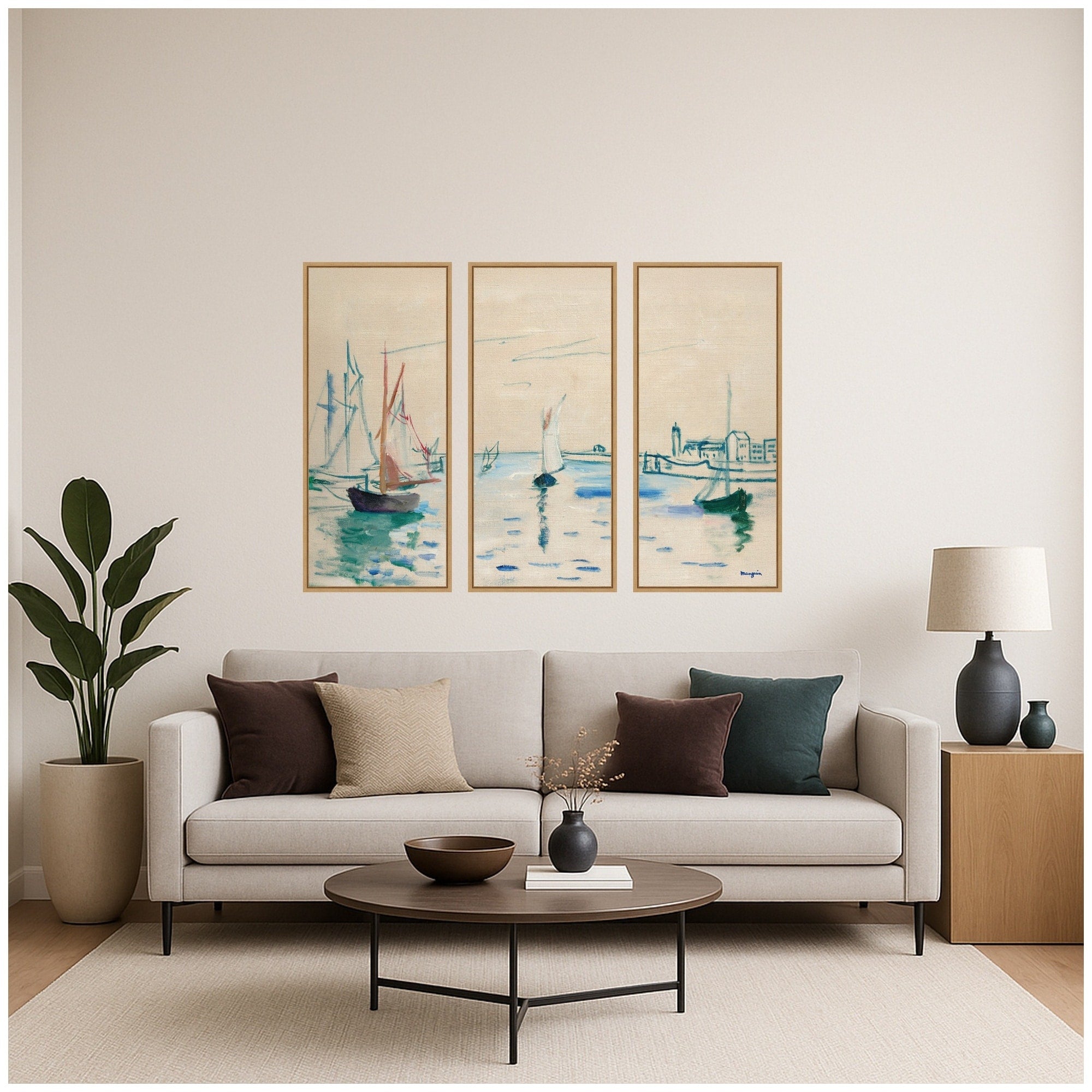 Kate And Laurel Honfleur Le Petit Port Henri Manguin 3 Piece Framed Canvas Wall Art Set By Nostalgia Prints