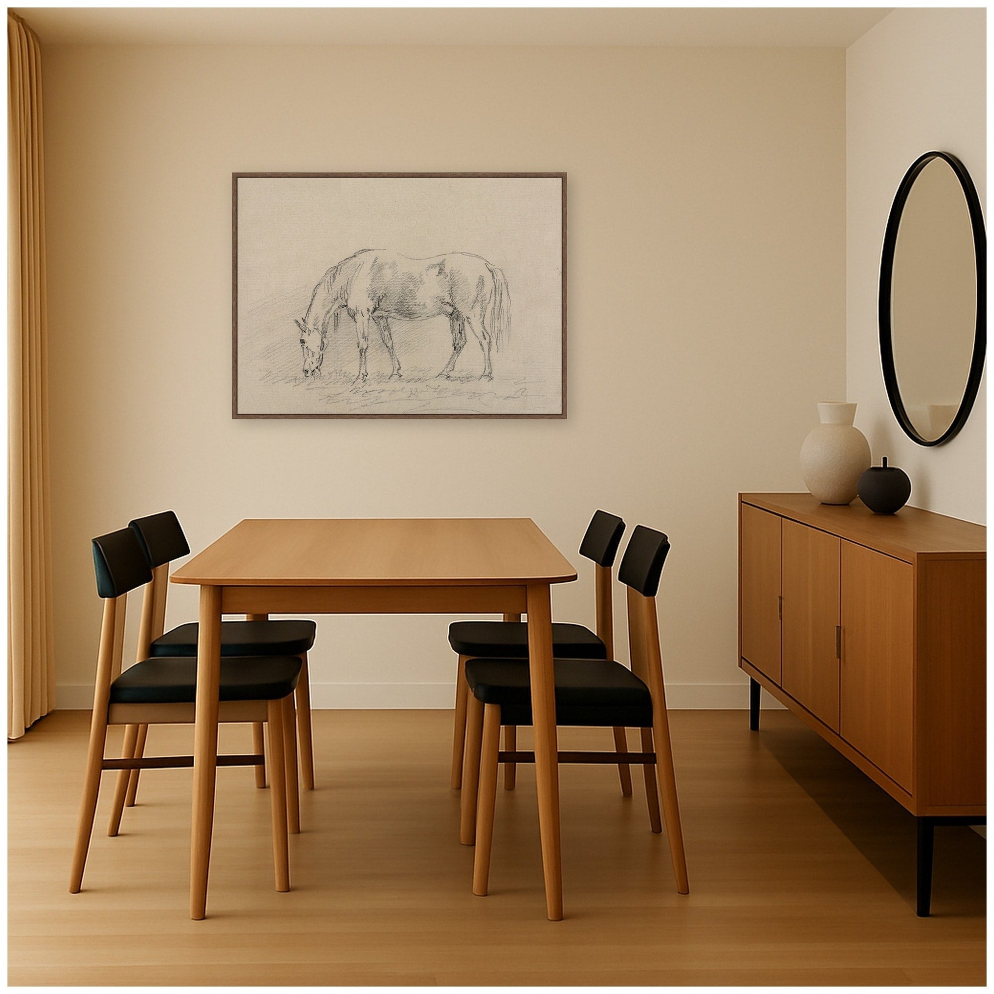 Kate And Laurel Horse Grazing By Sawrey Gilpin By Nostalgia Prints Framed Canvas Wall Art Print