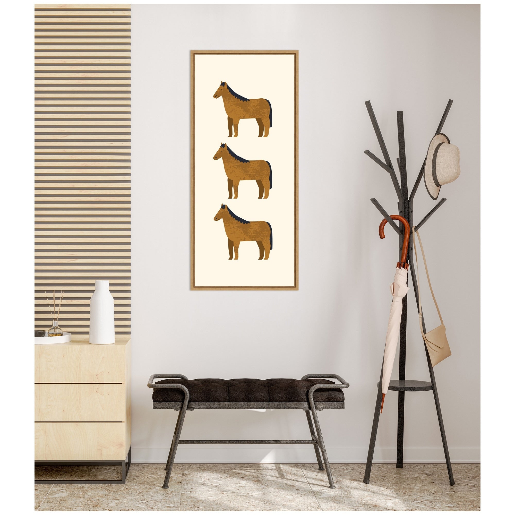 Kate And Laurel Horses Panel By Laura Moss Framed Canvas Wall Art Print
