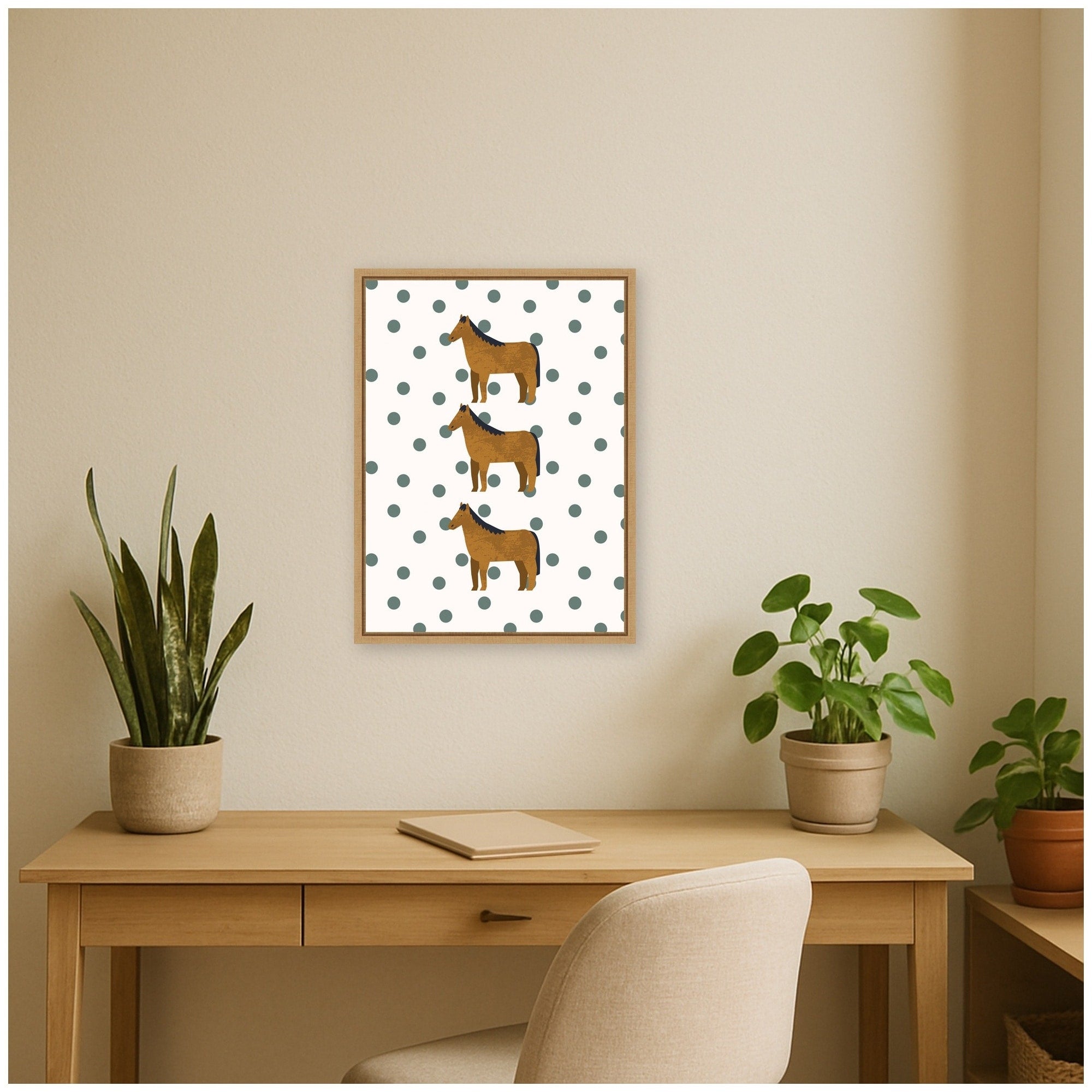 Kate And Laurel Horses With Dot Background By Laura Moss Framed Canvas Wall Art Print
