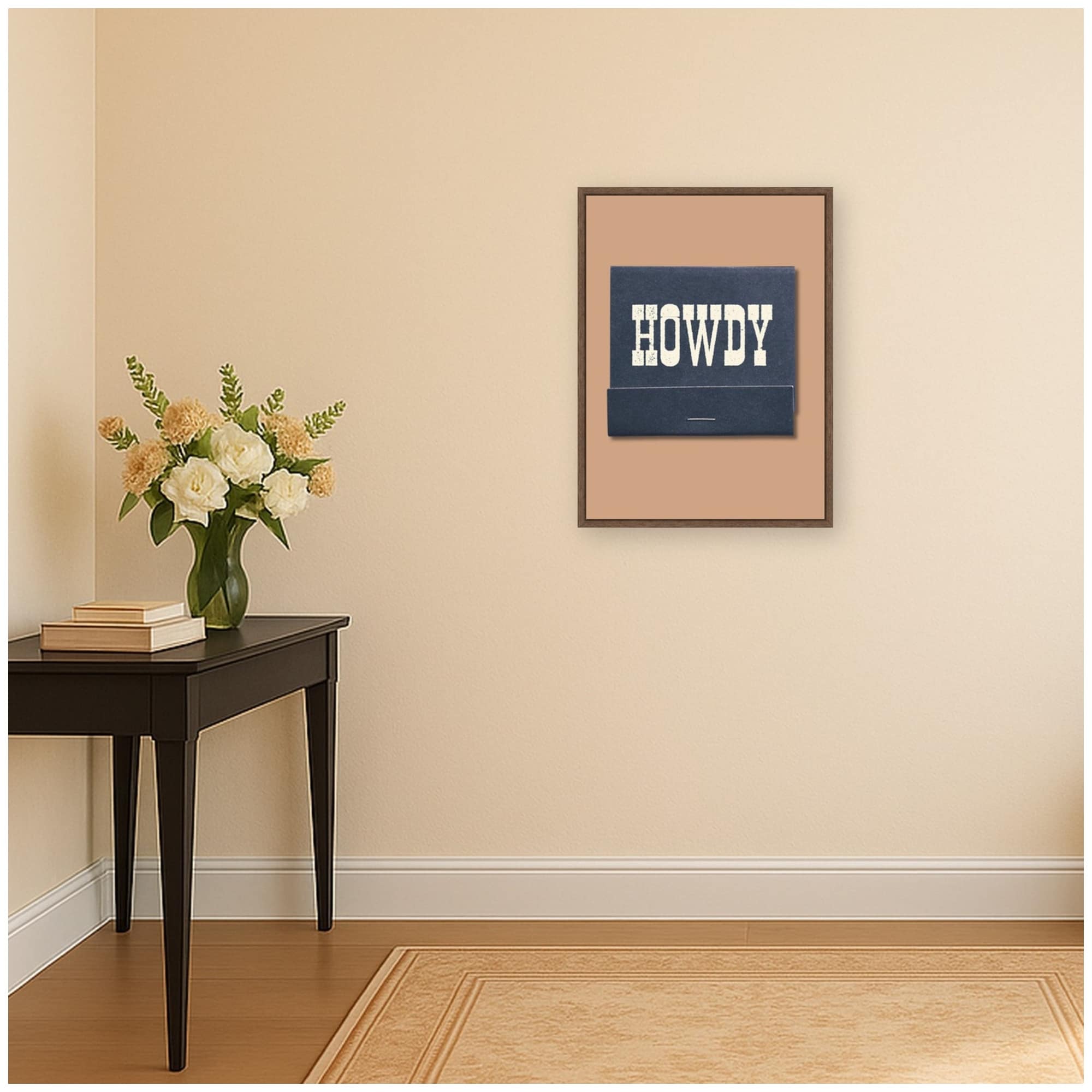 Kate And Laurel Howdy Matchbook Blue By Megan Ryan Framed Canvas Wall Art Print