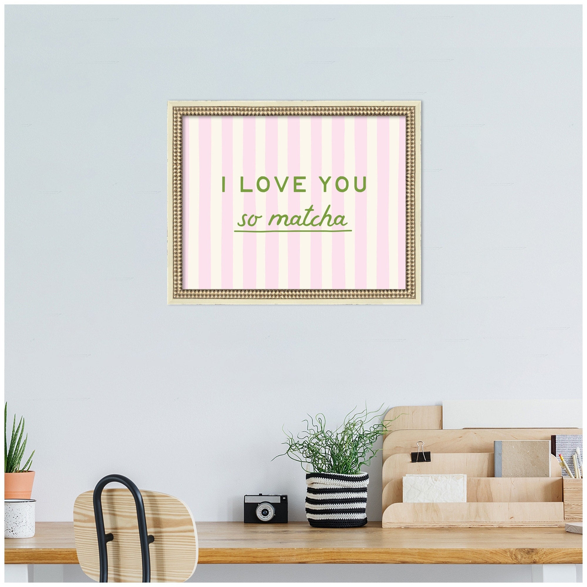 Kate And Laurel I Love You So Matcha Striped Kitchen Art Dopamine Decor For Home By Lucky Guava Framed Wall Art Print