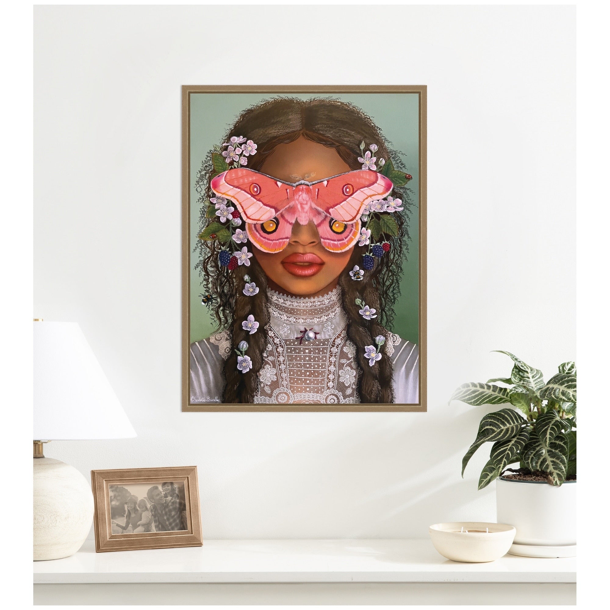 Kate And Laurel In The Garden With Antheia By Charlotte Brindley Framed Canvas Wall Art Print