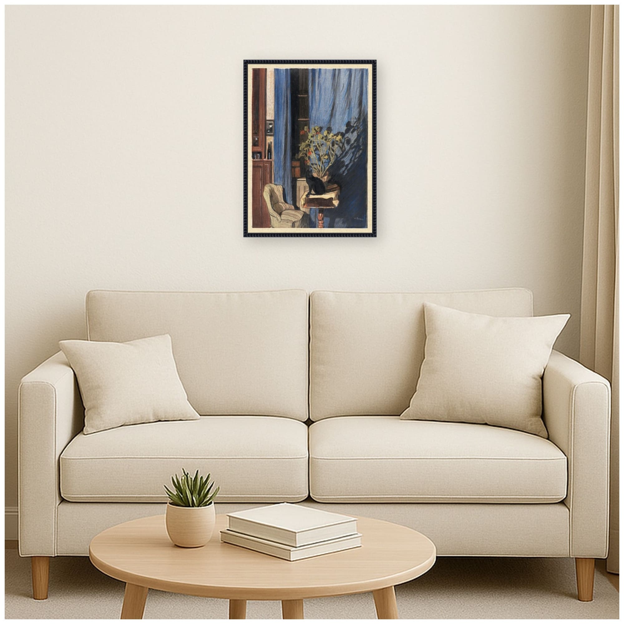 Kate And Laurel Interior With Black Cat By Walter Conz By Nostalgia Prints Framed Canvas Wall Art Print