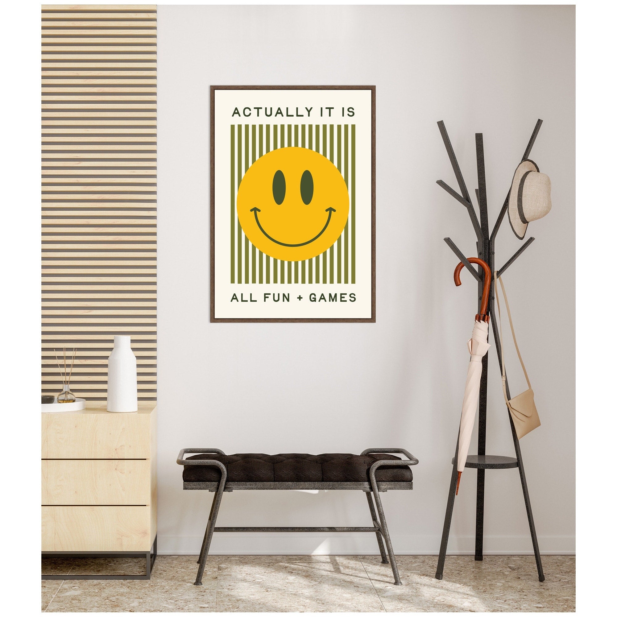 Kate And Laurel It Is All Fun And Games Dopamine Decor Smiley Face Retro Print By Lucky Guava Framed Canvas Wall Art Print
