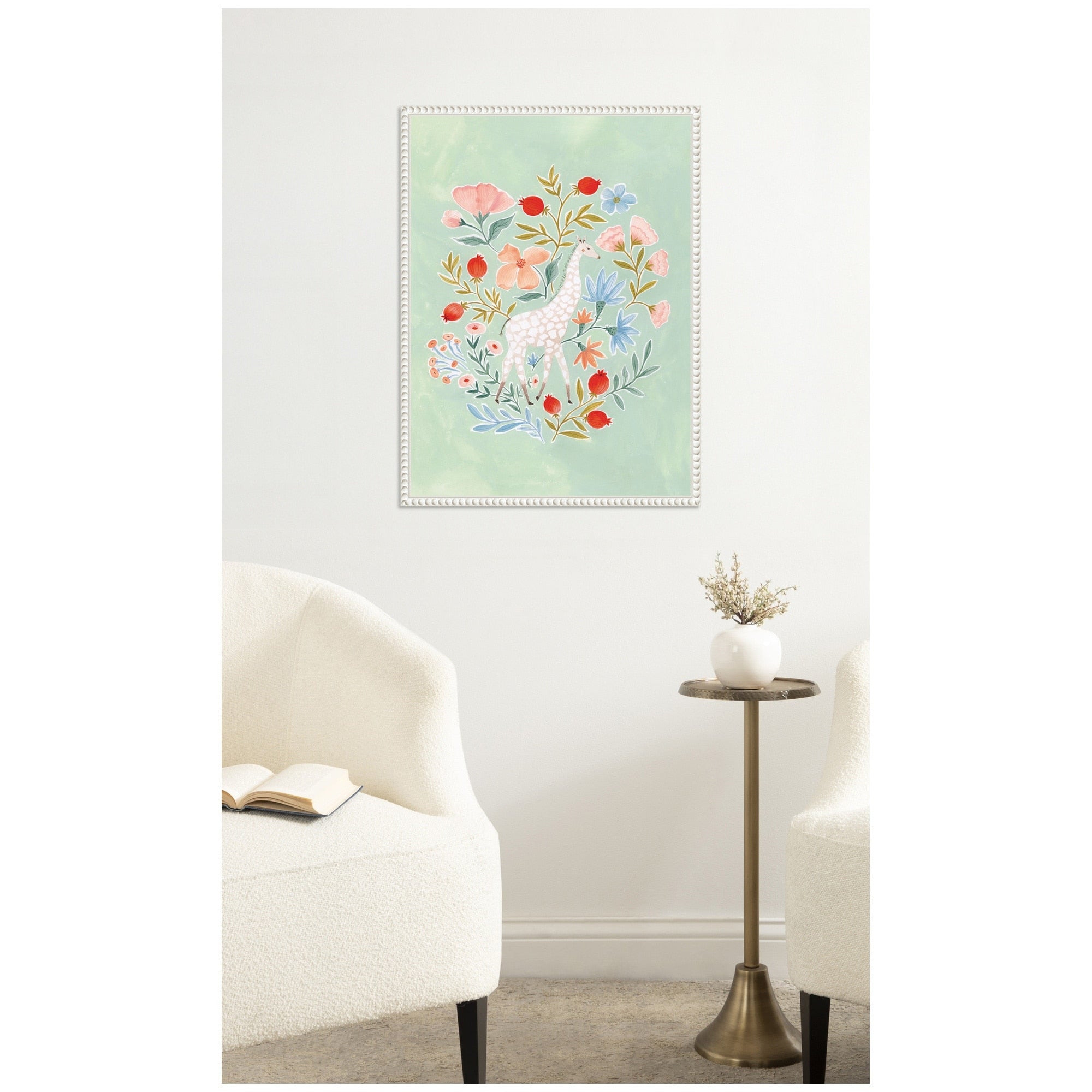 Kate And Laurel Jl Giraffe And Florals By Jill Labieniec Framed Canvas Wall Art Print
