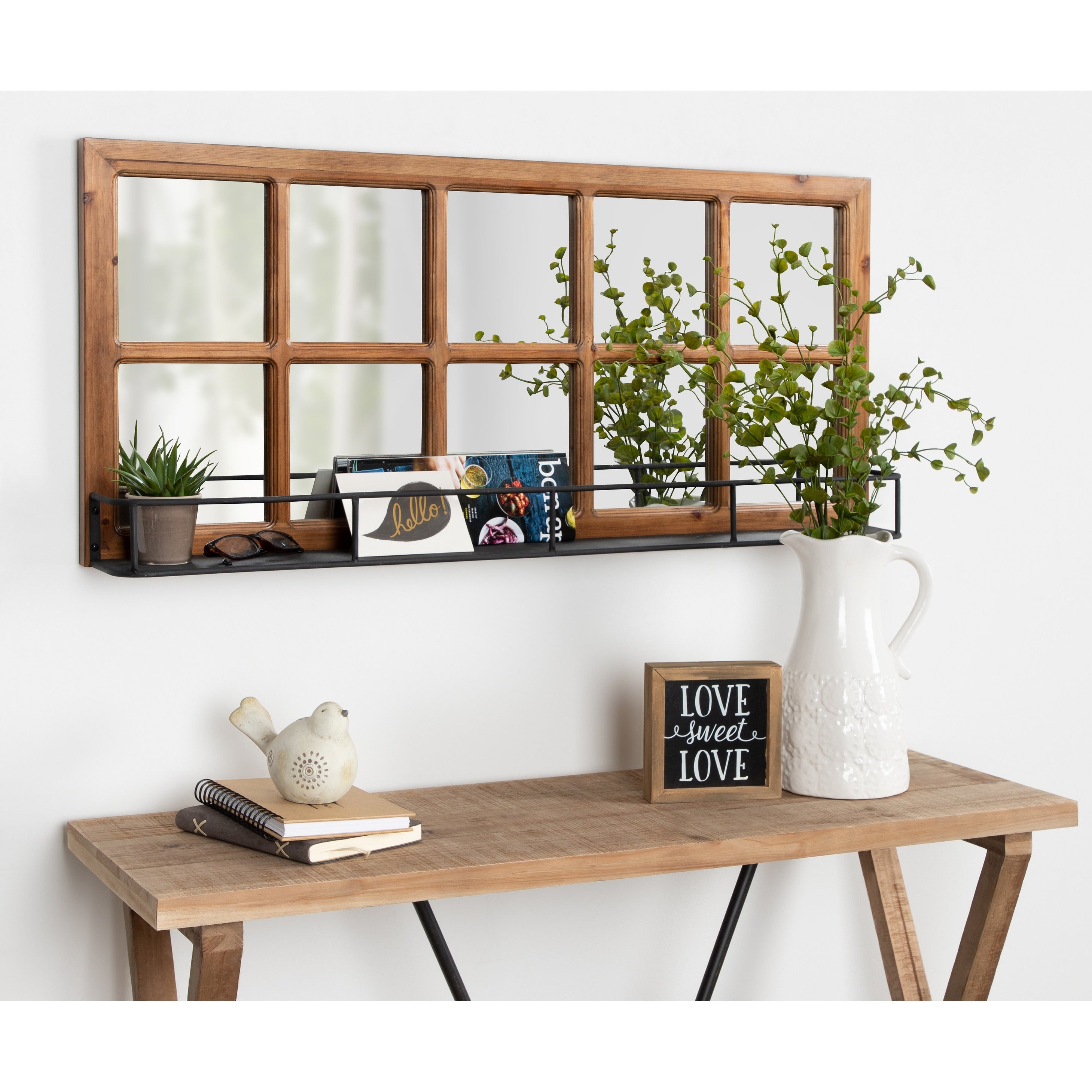 Kate And Laurel Jackson White 10 Windowpane Wall Mirror With Shelf