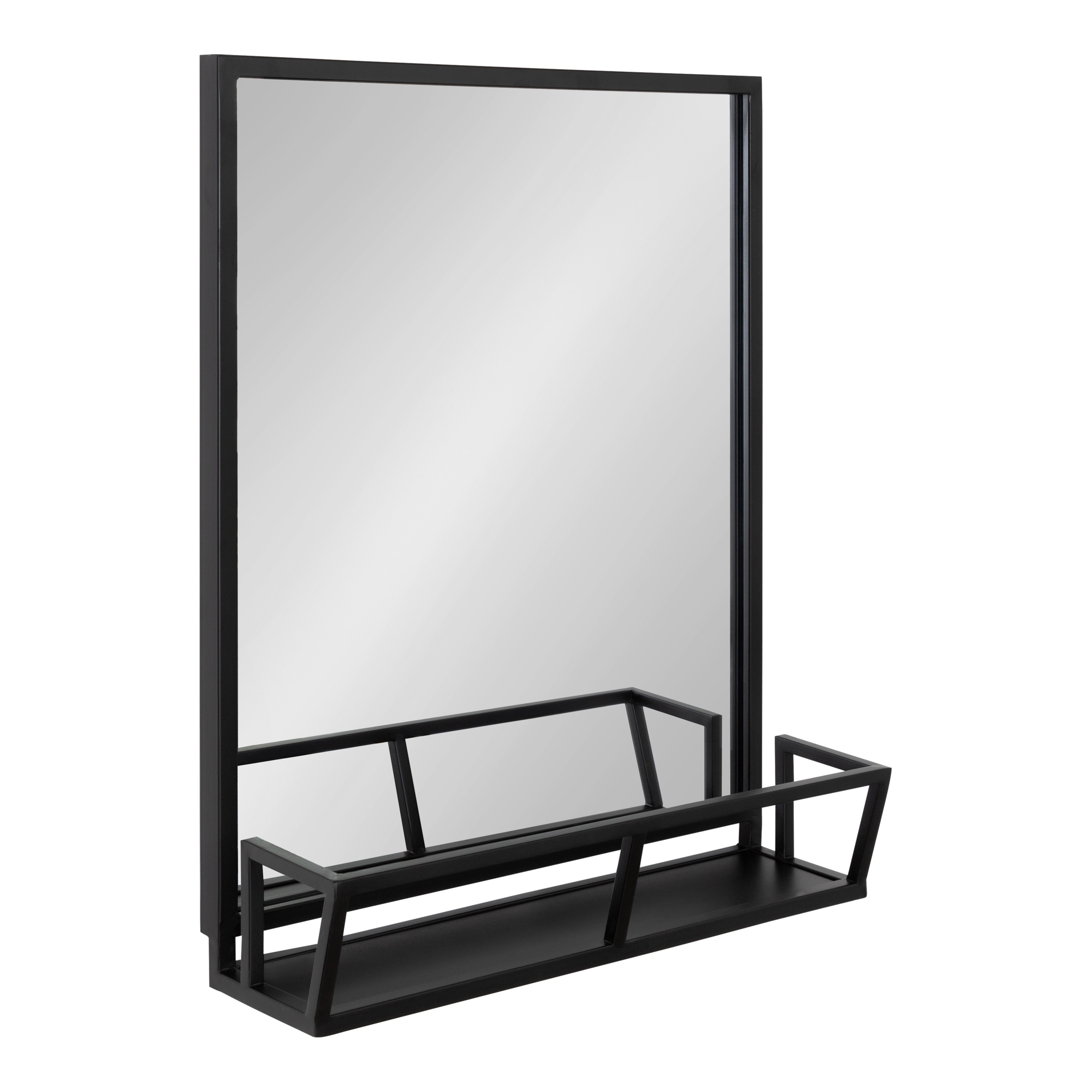 Kate And Laurel Jackson Decorative Rustic Black Metal Home Organizer Mirror With Shelf